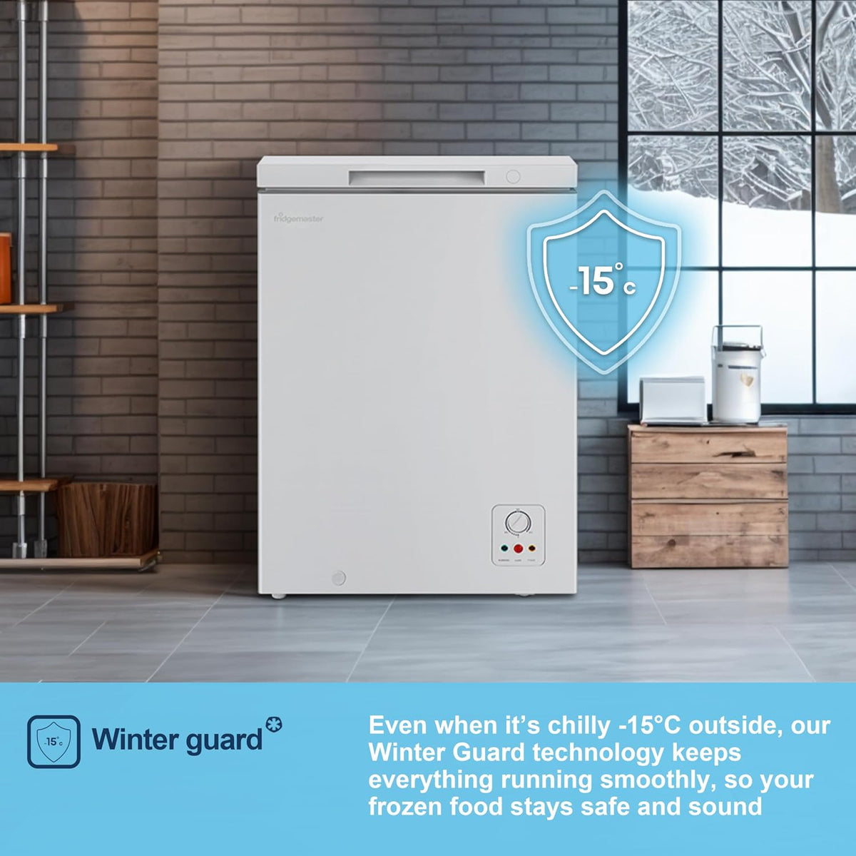 Fridgemaster White Chest Freezer, 97L Capacity, MCF100E， Freestanding, Mechanical Control, Winter Guard (-15°C), Low Noise 38dB, Basket Storage 858 (H) x 578 (W) x 444 (D) mm