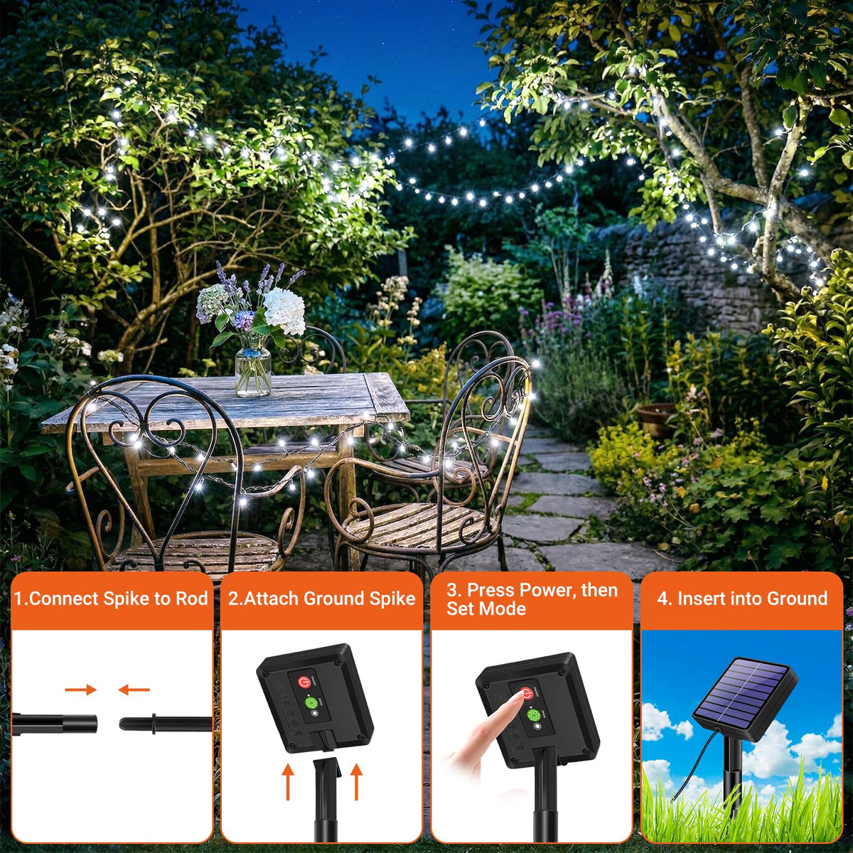 Solar Lights Outdoor Garden String, 6M/20FT 60 LED Solar Fairy Light