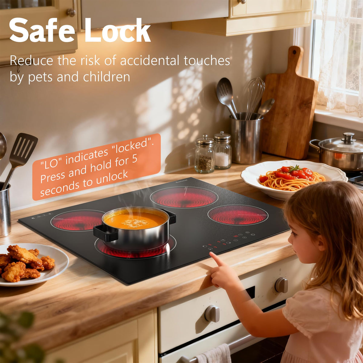 Karinear Electric Ceramic Hob 60cm 4 Zones with Built-in Extractor Hood