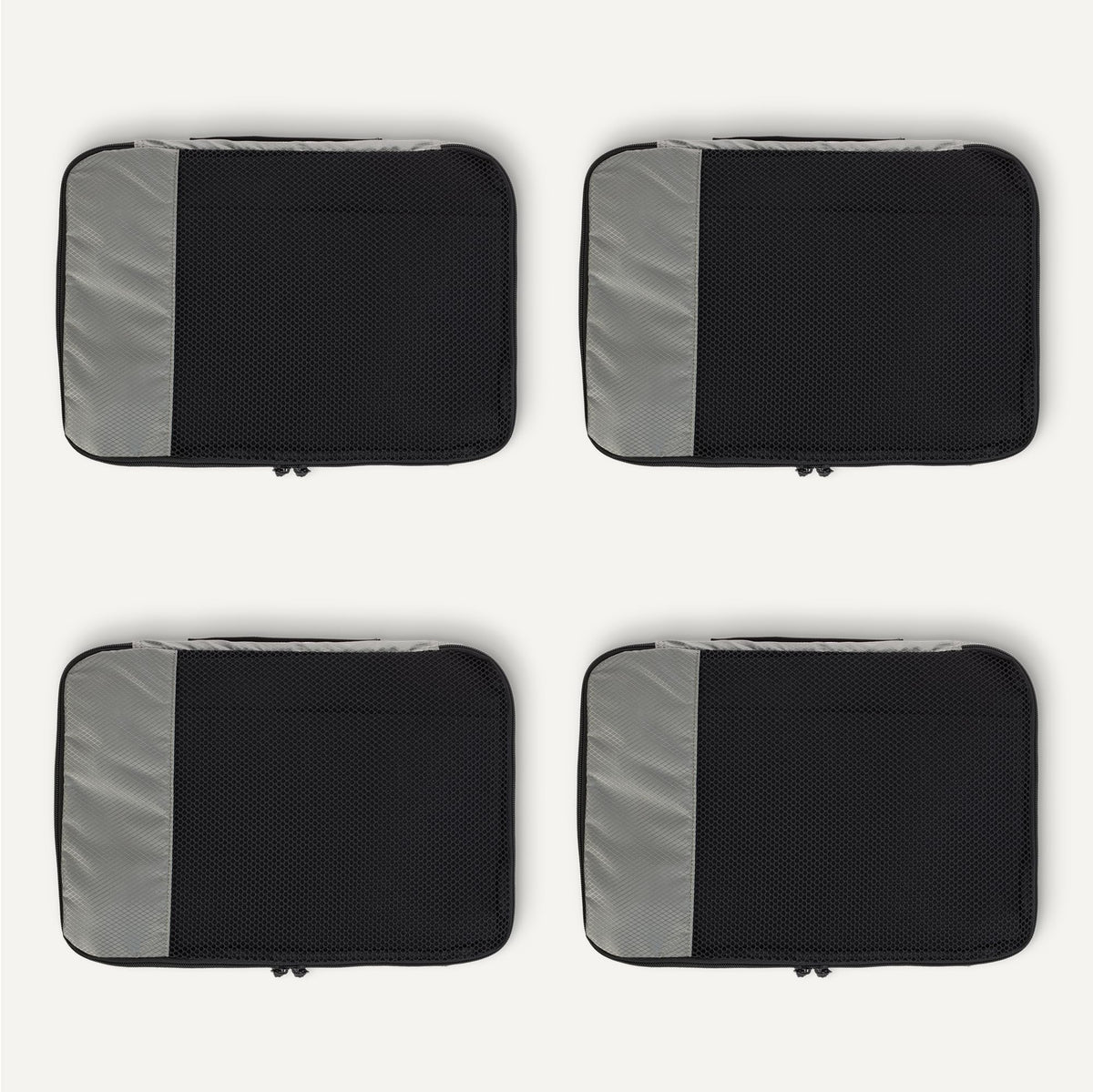 Amazon Essentials 4-Piece Packing Cubes Travel Accessories Set, Luggage Organiser with Double Zip, Mesh Top, 100% Polyester, Medium, Black (Previously Amazon Basics)