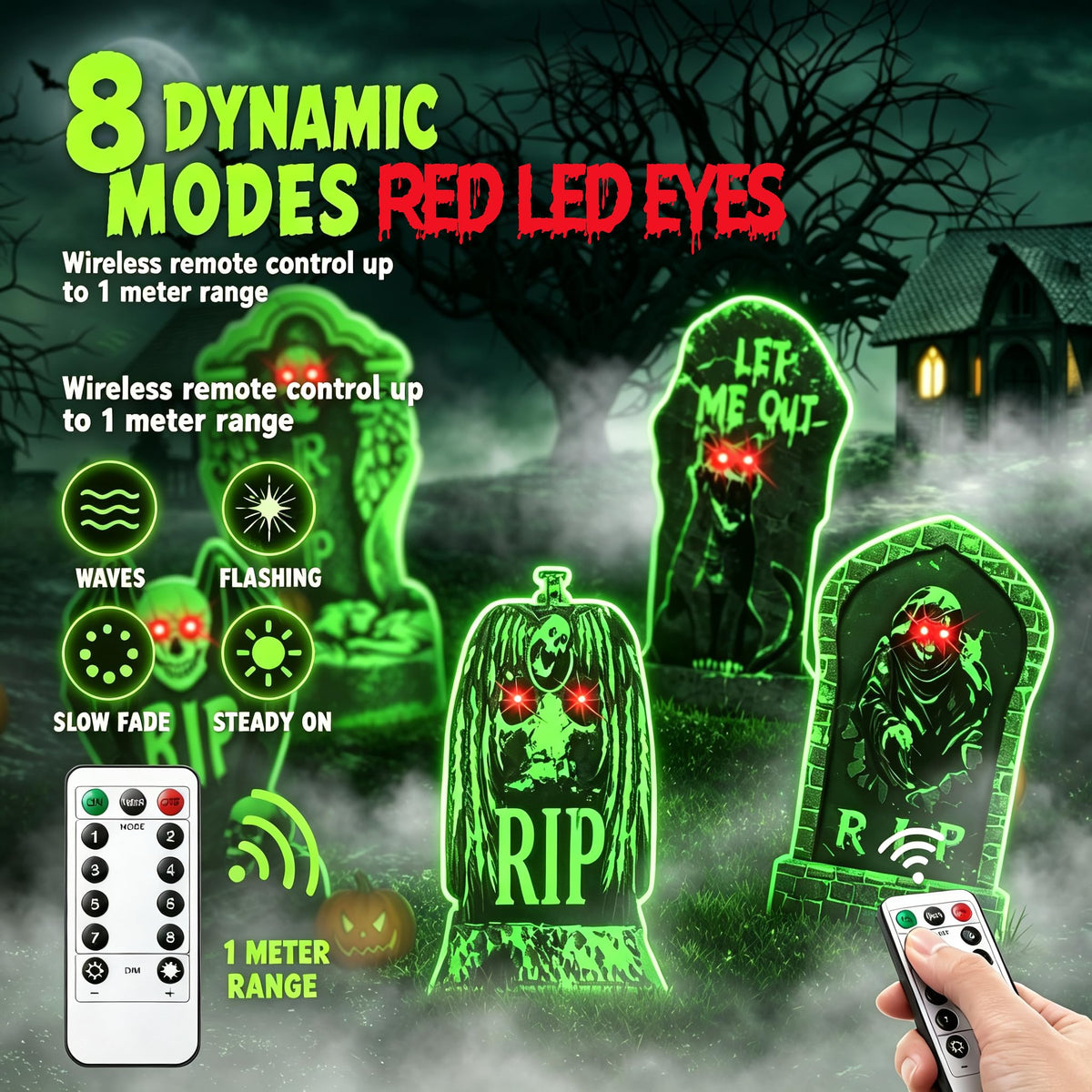 10 Pack Halloween Yard Signs, Fluorescent Skeleton Hands and Tombstones