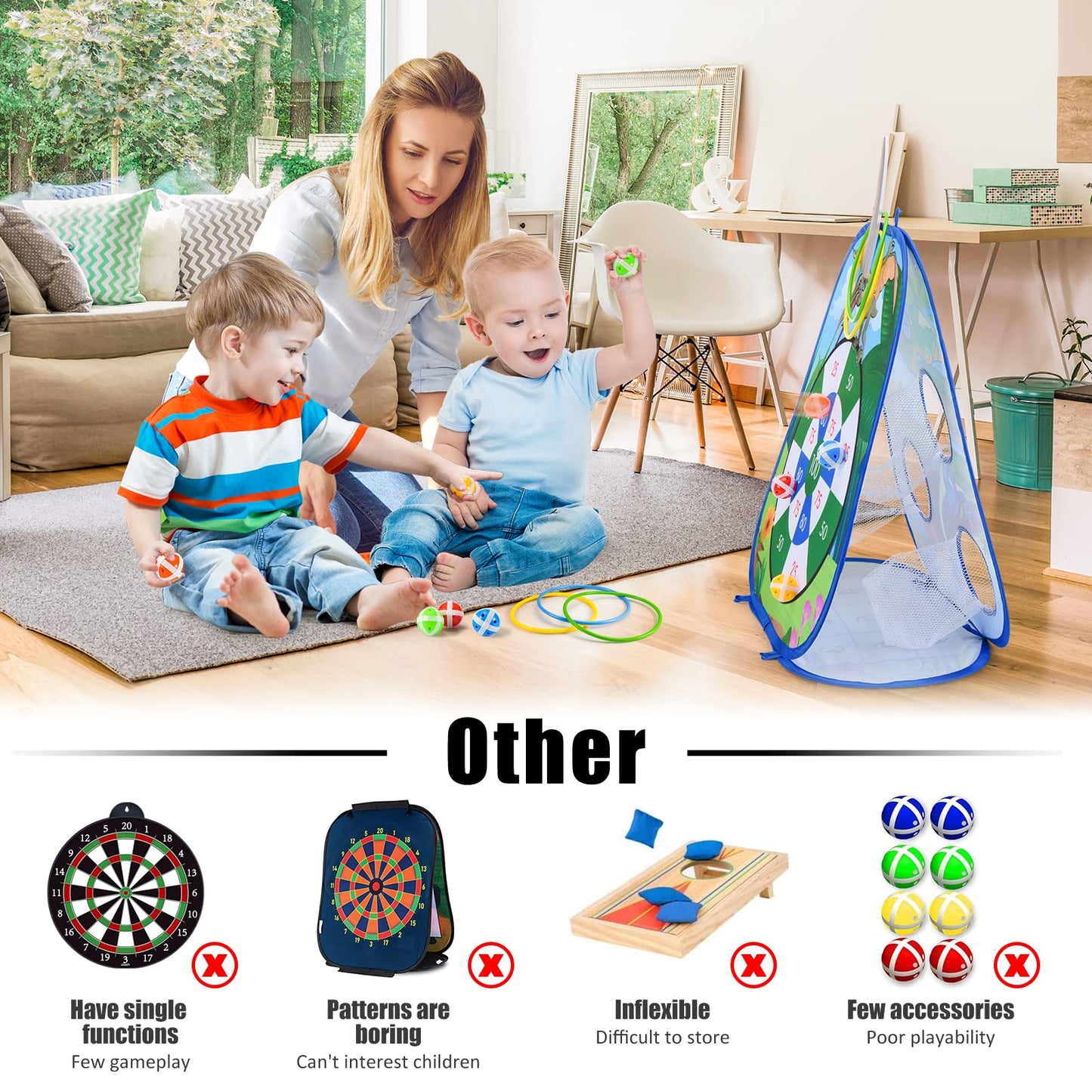 5 in 1 Portable Bean Bags Toss Games, Ring Toss Games for Kids, Outdoor Toys Garden Games Birthday Party Supplies 30 Pcs Combo Set Cornhole Game