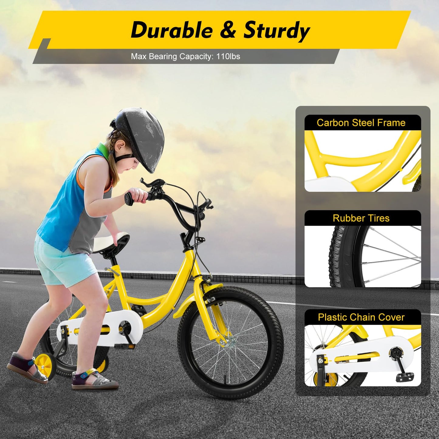 16 Inch Kids Bike with Training Wheels | For Boys & Girls Ages 5-8 | Dual Hand Brakes, Mudguards, Carbon Steel Frame Children's Bicycle