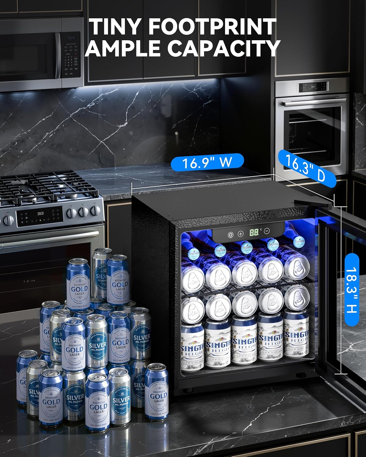 JUMMICO Compressor Beverage Cooler 36L 4-16°C Digital Display Black