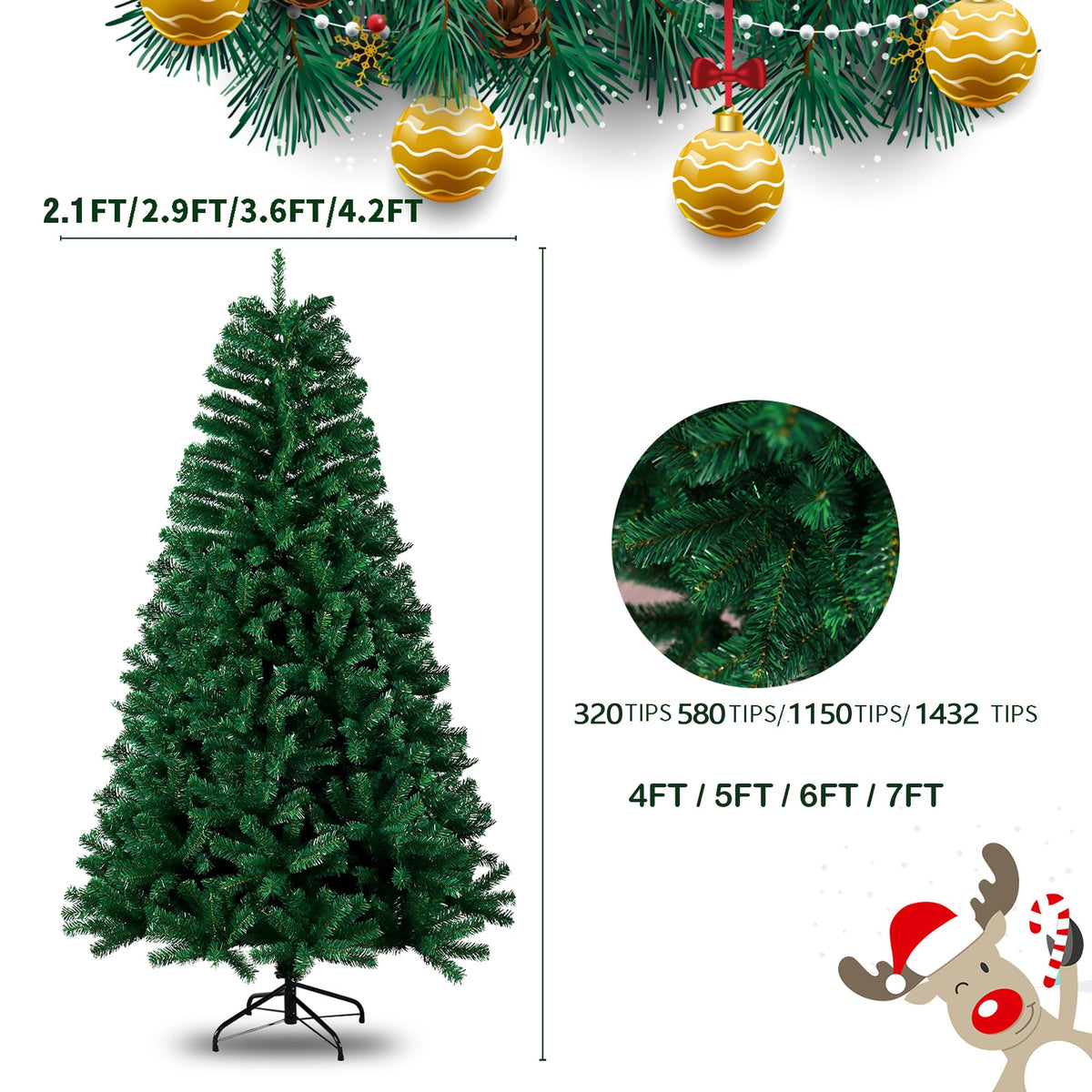 7ft Premium Christmas Tree 1432 Branch Tips Green Xmas Trees Bushy Artificial Christmas Tree Pine Tree with Metal Stand Easy to Assemble Realistic Spruce Branches Christmas Tree for Indoor and Outdoor