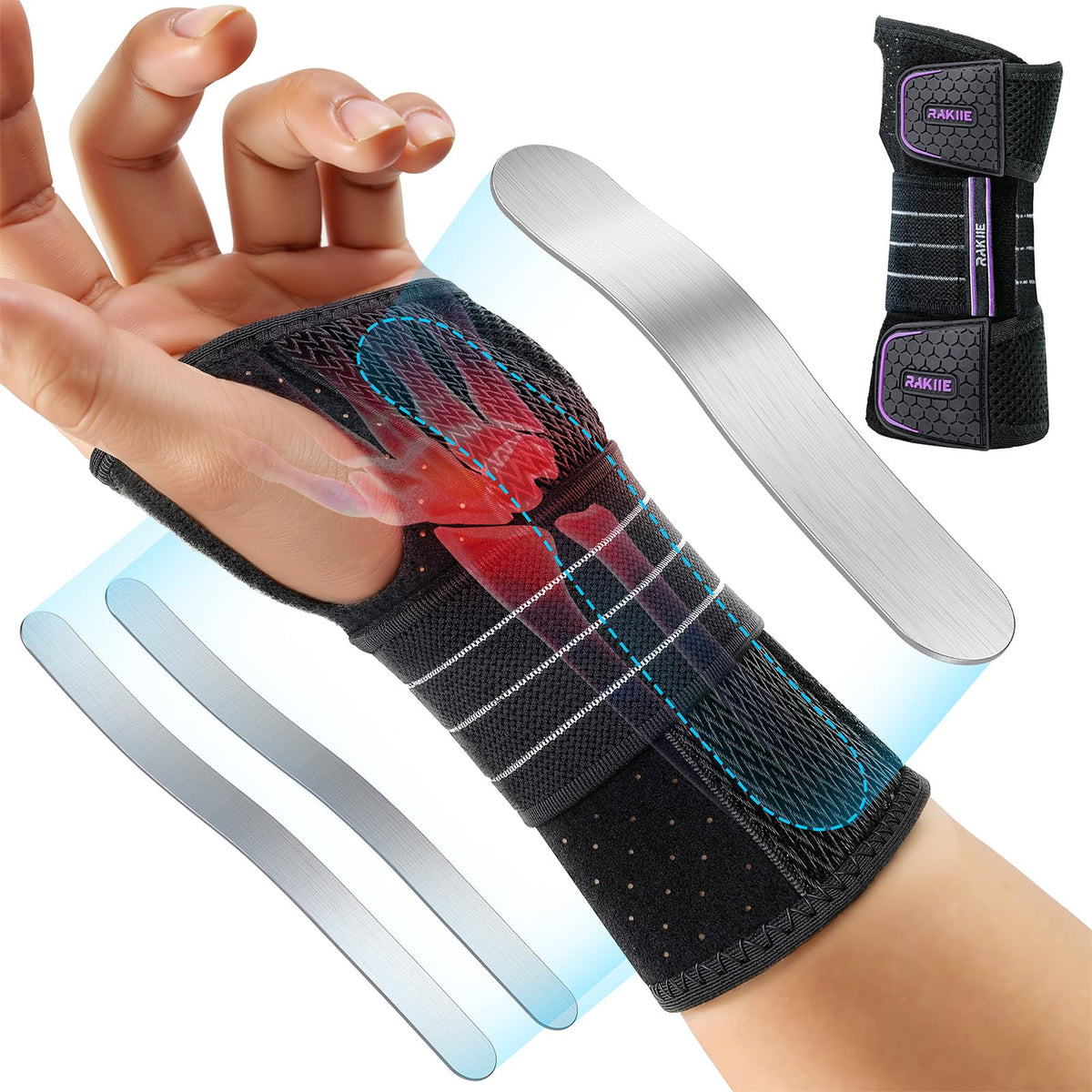 Rakiie Breathable Wrist Support Brace with 3 Metal Splints
