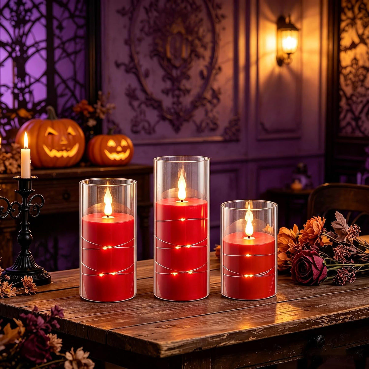 5 Pack Ivory Transparent Taper Candles, Black Wick Flickering Flameless LED Candles with Fairy Lights, Heat Resistant Reusable Plastic Candles, Remote Control, 14/14/16/18/20cm, Indoor Outdoor Decor