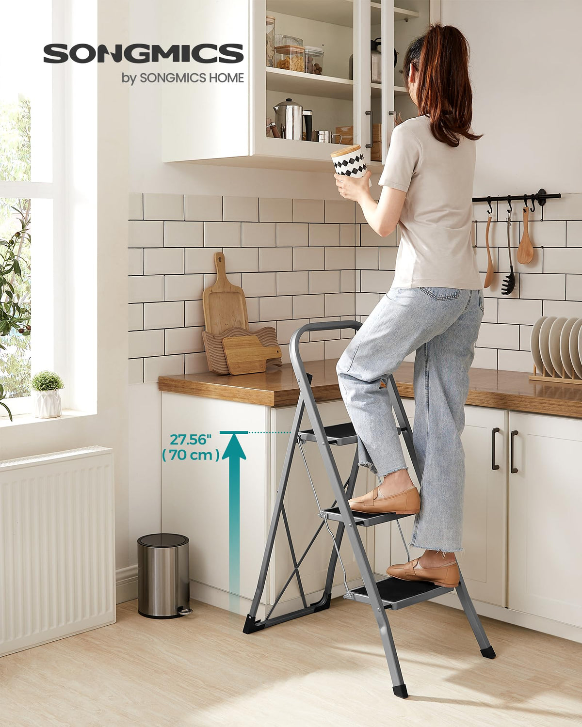 SONGMICS 2-Step Ladder, Folding Step Ladder, Safety, Holds up to 150KG