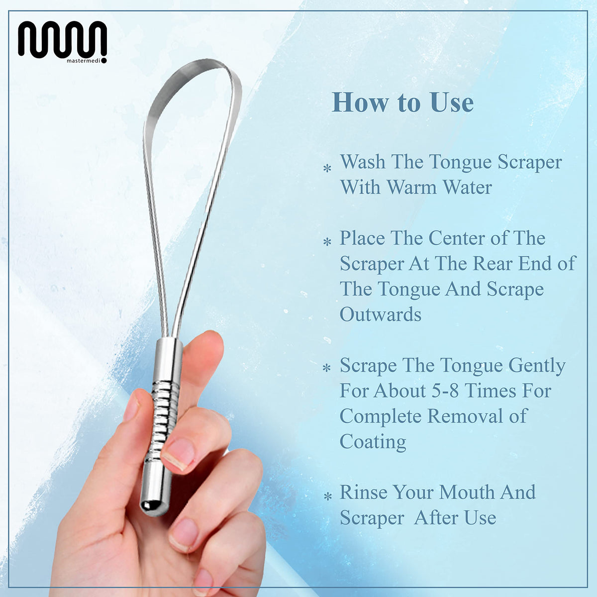MasterMedi Tongue Scraper with Travel Case 1 Pack, Bad Breath Treatment Tongue Scraper for Adults & Kids, Stainless Steel Metal Tongue Scraper, Easy to Use Tongue Cleaner for Hygiene and Self Care