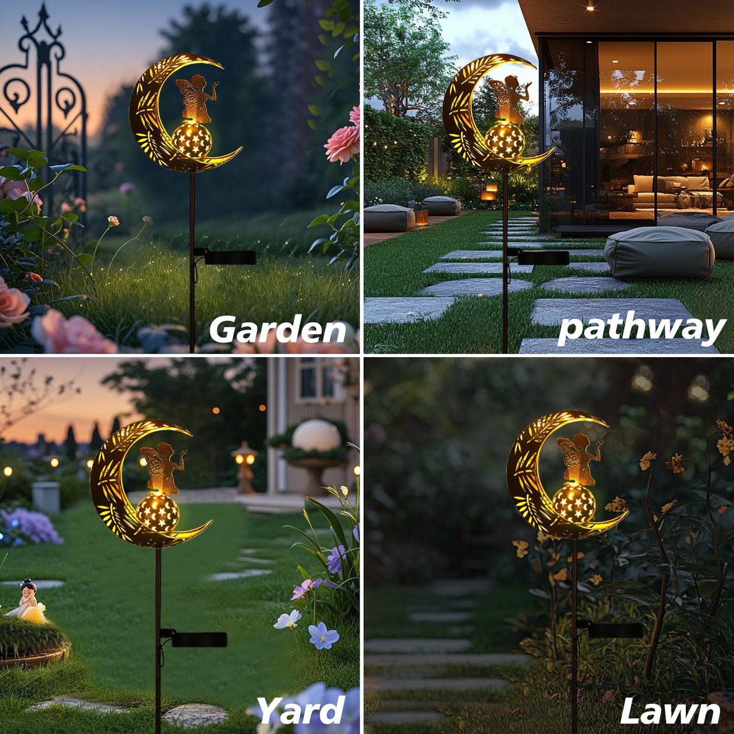 ZKLiLi Solar Lights Garden Decorations,Moon Fairy Light,Solar Crackle Glass Globe,Warm LED Light for Pathway Lawn Patio Courtyard Gifts for Mom Grandma Women