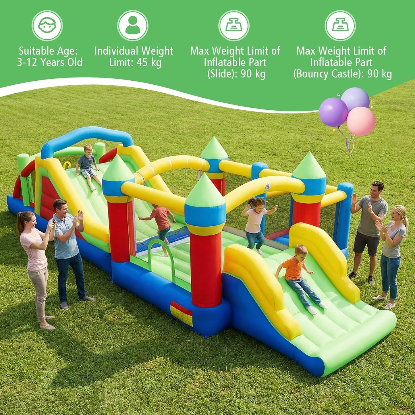 COSTWAY Giant 2-Part Inflatable Bounce House with Obstacle Course, Dual Slides & Tunnels — 940cm | Ages 3-12