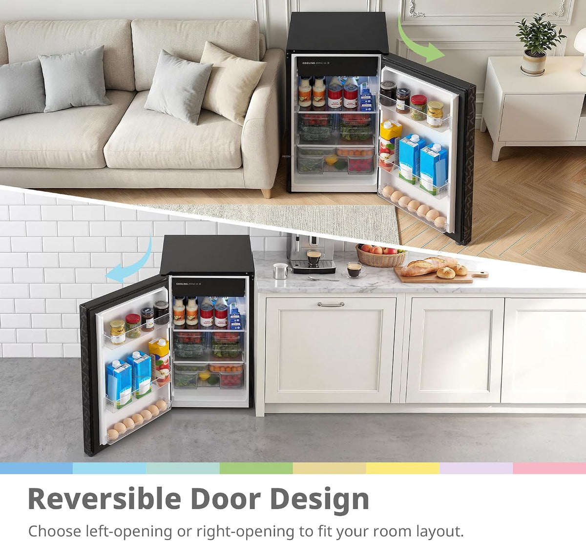 COMFEE' 88L Under Counter Fridge, Cooler Box, Removable Handle, Black