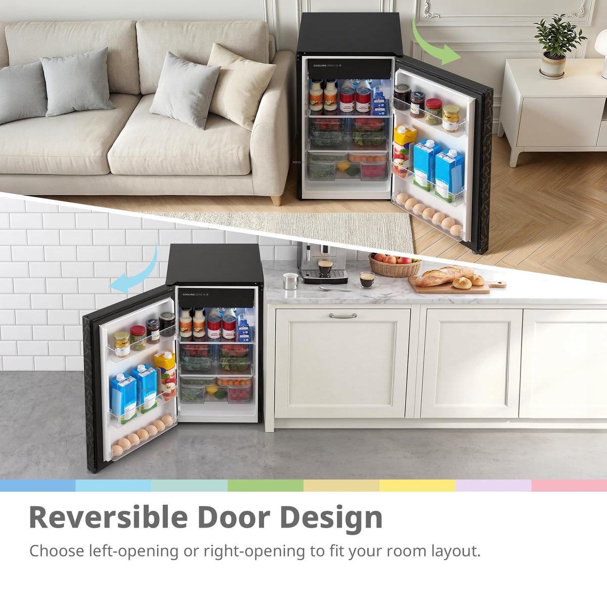 COMFEE' 88L Under Counter Fridge, Cooler Box, Removable Handle, Black