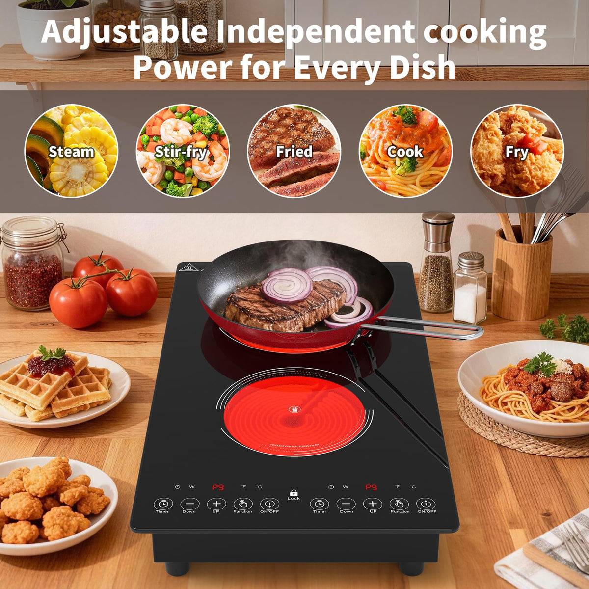 GIHETKUT single electric hob,220V 2000W Electric Hob with LED Touch Control,10 Power Levels, 4H Timer, Safety Lock,portable single burner hob Overheat protection