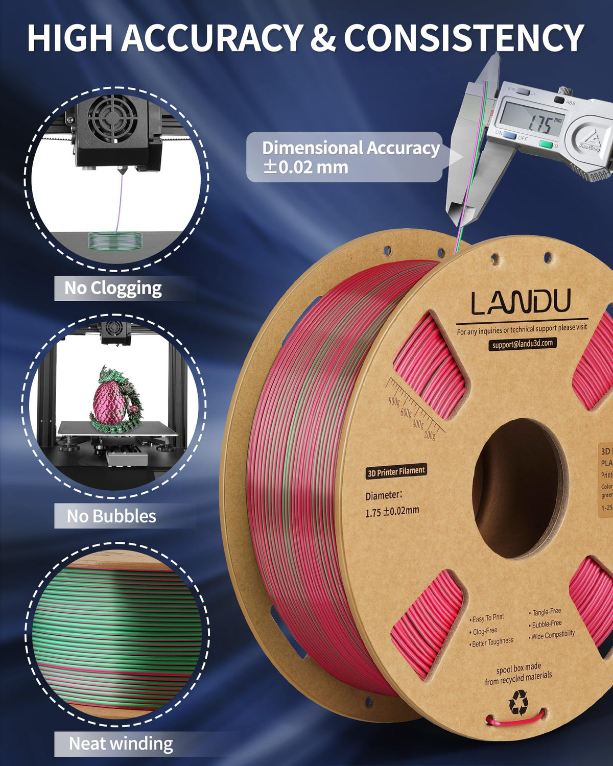 LANDU Filament Dryer 3D Printer Filament Dry Box,2 Spools Double Fast Heating Upgraded Filament Dehydrator Keeping Filaments Dry for 1.75mm/2.85mm One-Key Set for PLA PETG ABS TPU
