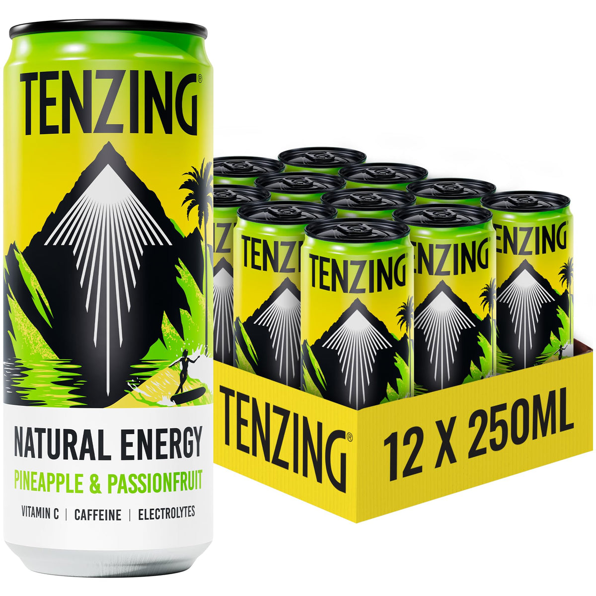 TENZING Natural Energy Drink, Plant Based, Vegan, & Gluten Free, +BCAA, Apple & Seaberry, 330ml (Pack of 12) - Packaging may vary