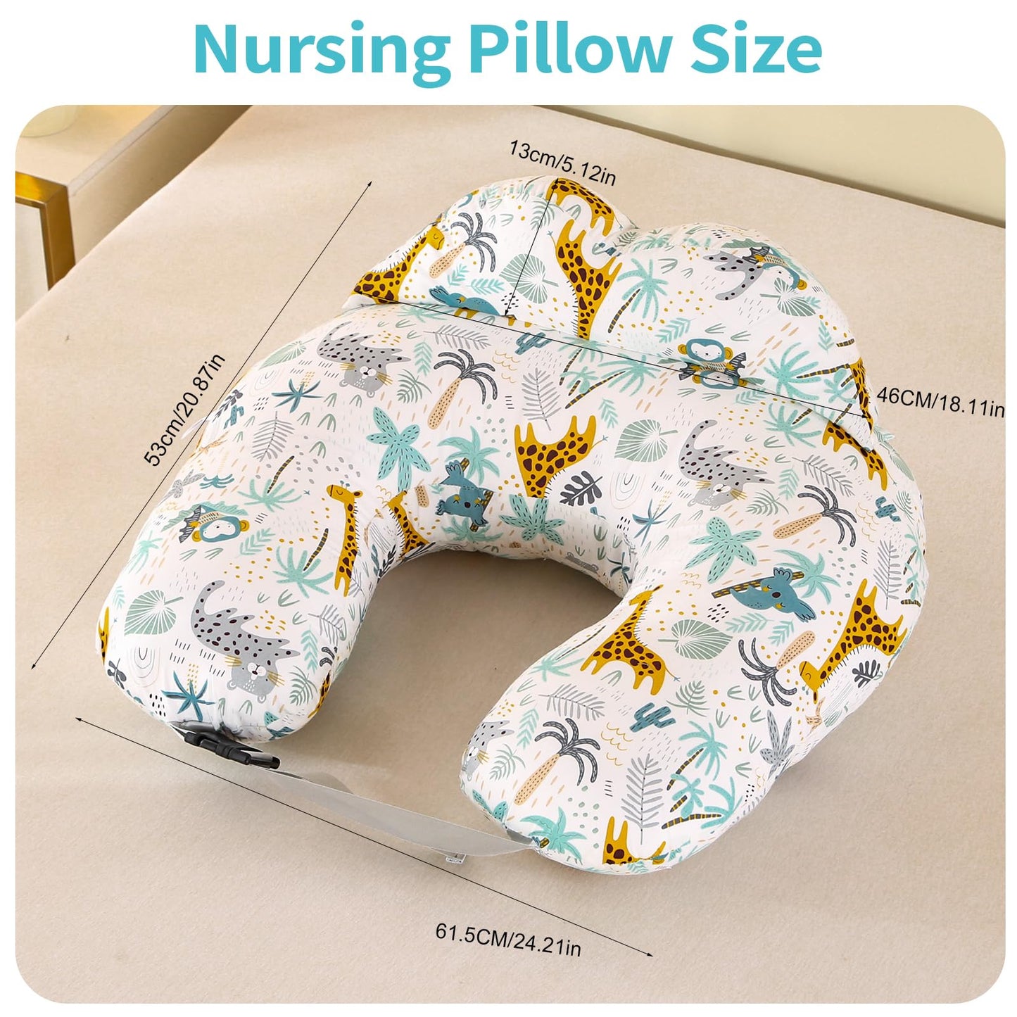 Labtec Nursing Pillow for Breastfeeding Baby, Multifunctional Breast Feeding Pillow with Adjustable Waist Strap and Safety Fence, 100% Cotton Removable Pillowcase, Forest Friends
