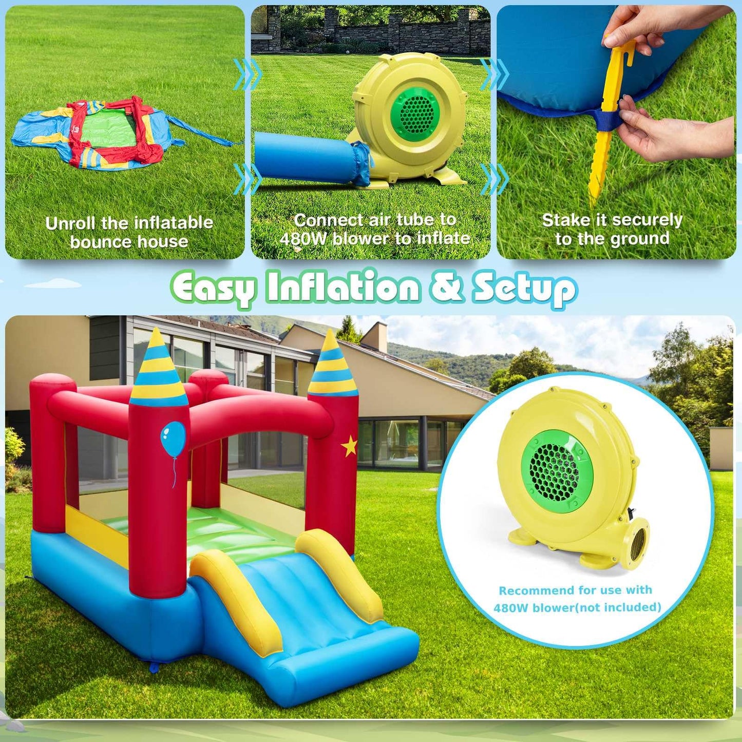 Maxmass Kids Inflatable Bouncy Castle with Slide — 260x205x190cm | Ages 3-10