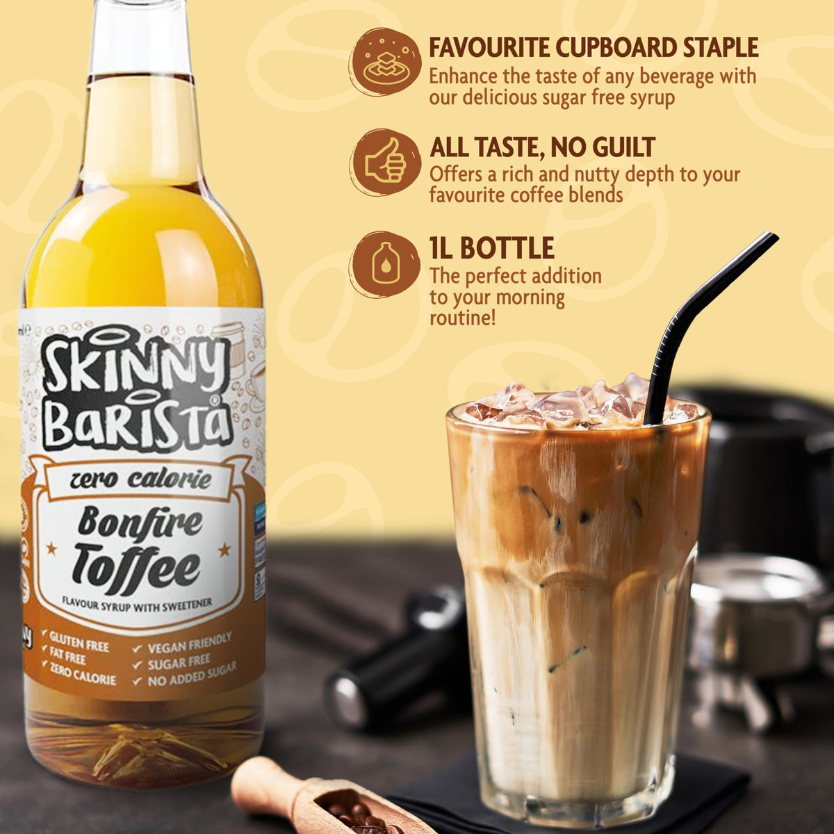 Skinny Food Co Butterscotch Syrup Zero Calorie 1L - Sugar Free Coffee Syrup