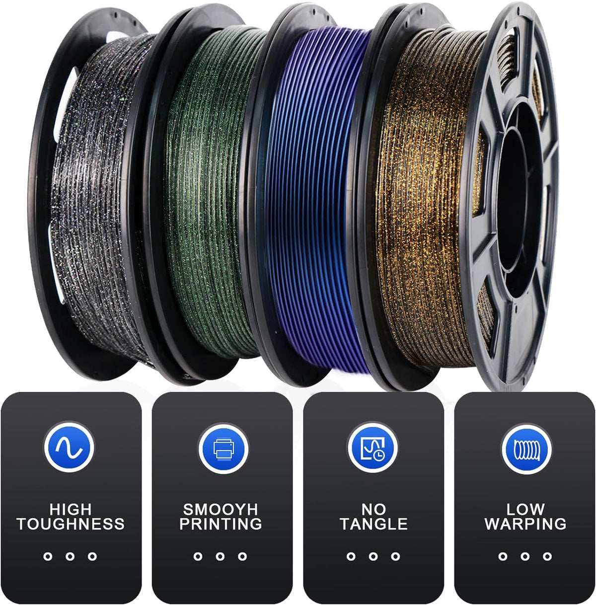 YOUSU 3D Printer Filament Bundle,Glow in The Dark Filament Multicolor,PLA Filament 1.75 mm,Green, Blue,Purple and Rainbow Accuracy +/- 0.03 mm,250g X 4 Pack