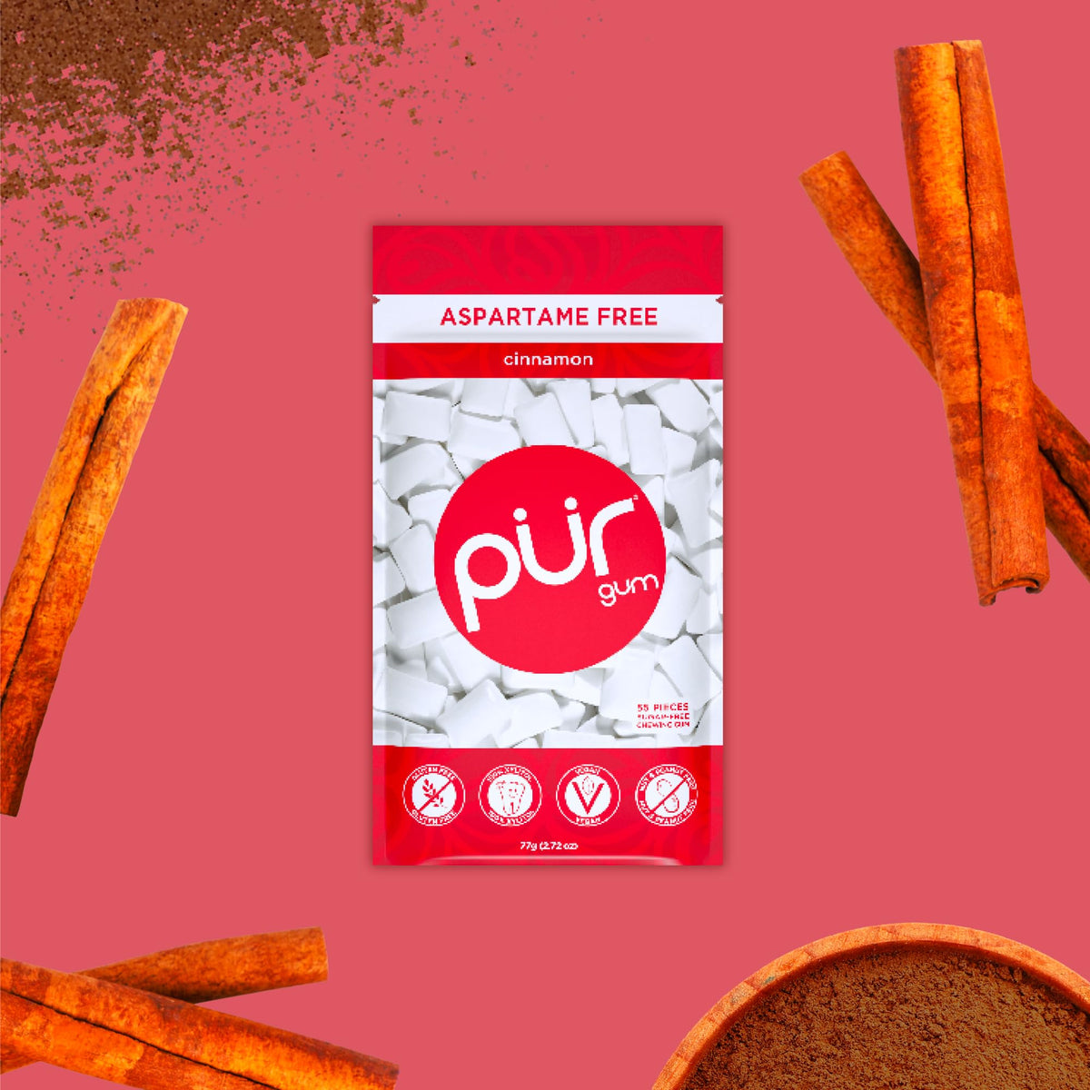 PUR Gum, Spearmint, Xylitol Gum, No Artificial flavour, 55 Count