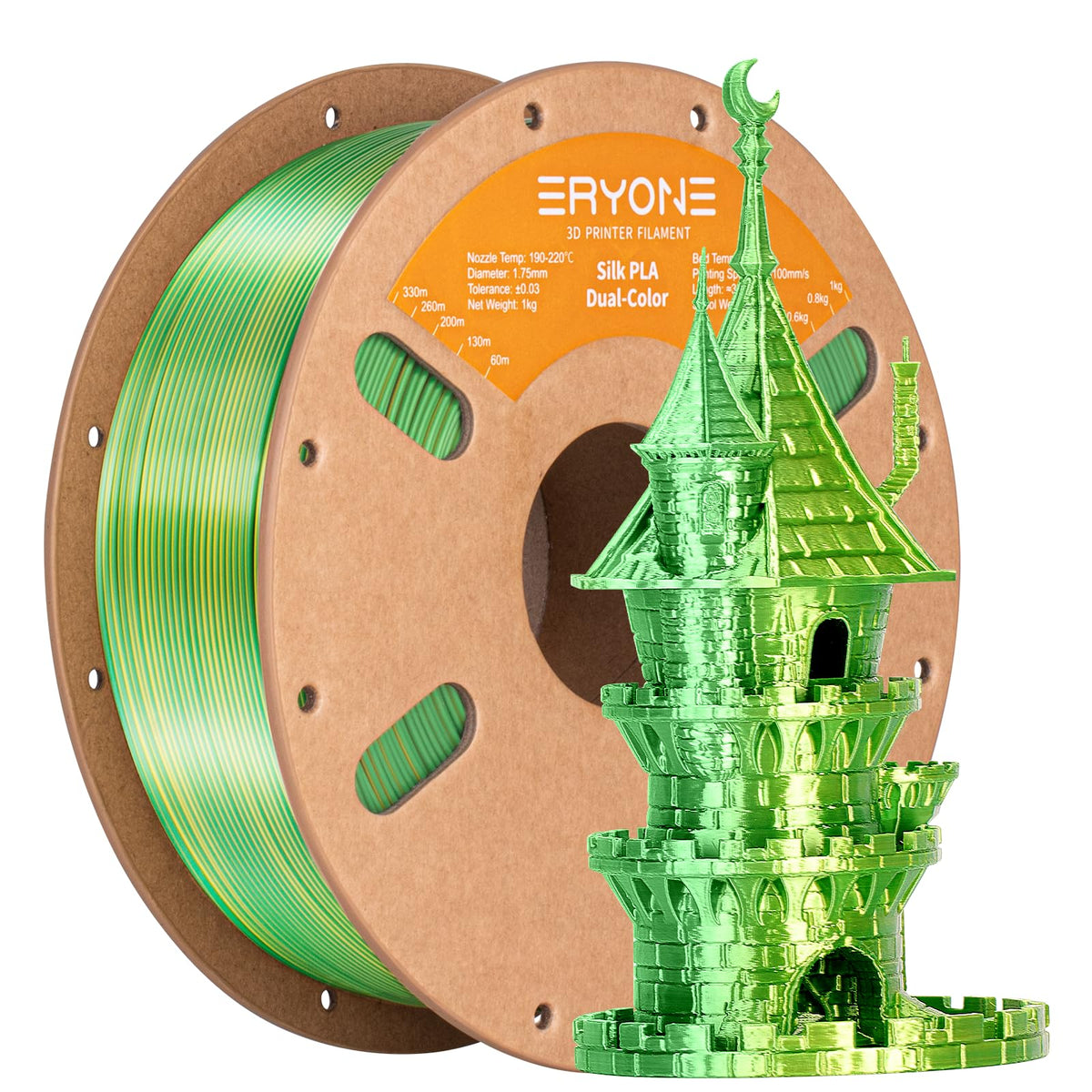 ERYONE Silk PLA Filament 1.75mm,3D Printer Filament PLA,Shiny Glossy PLA Filament,+/-0.03mm,1kg(2.2lbs)/Spool,Silk Liquid Gold