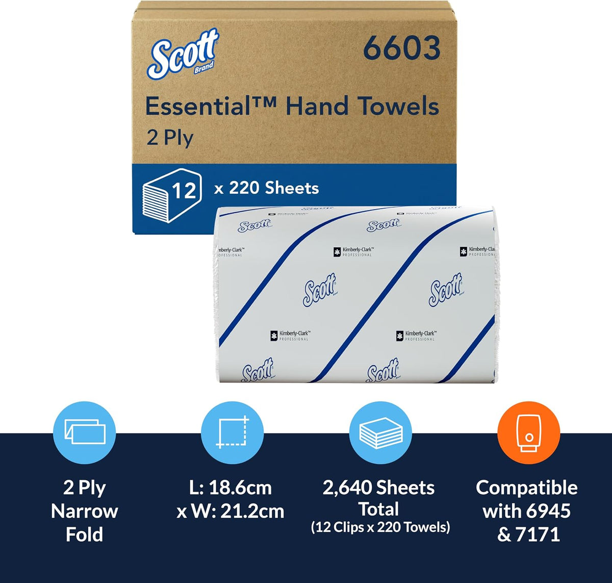 Scott Essential Narrow Fold Paper Towels 6603, FSC certified, 12x220 Sheets