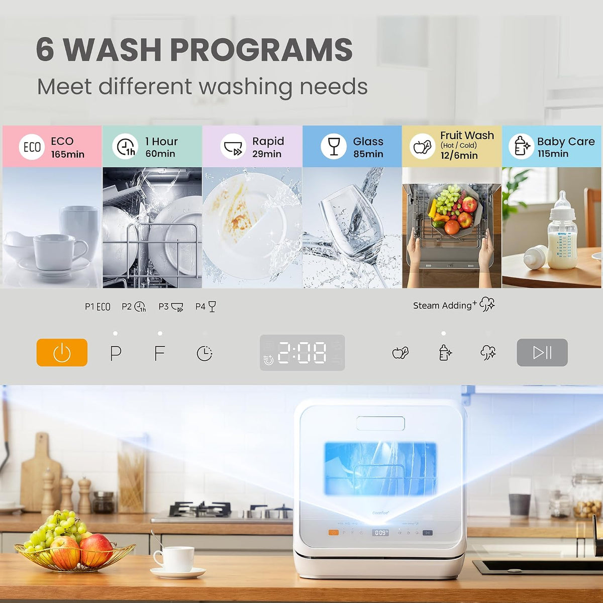 COMFEE' Table Top Dishwasher, No Plumbing Needed, for Singles & Couples