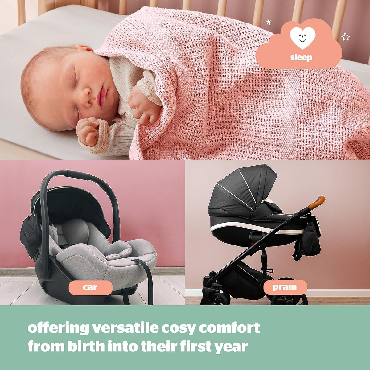 Silentnight Safe Nights Baby Blanket - Pack of 2 Soft 100% Cotton Cellular Baby Blanket for Newborn Ideal for Cot, Crib, Moses Basket and Pram - Baby Essentials - 2 Pack - Pink