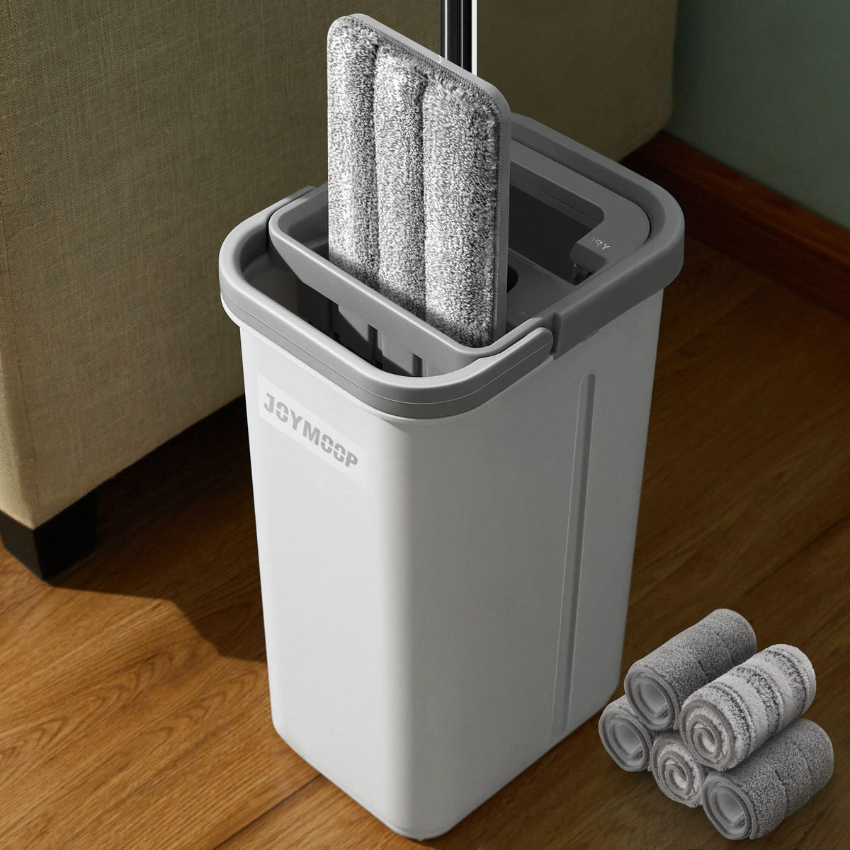 JOYMOOP Mop and Bucket with Wringer Set, Hands Free Flat Floor Mop and Bucket, with 3 Washable Microfiber Pads, Wet and Dry Use, Floor Cleaning System