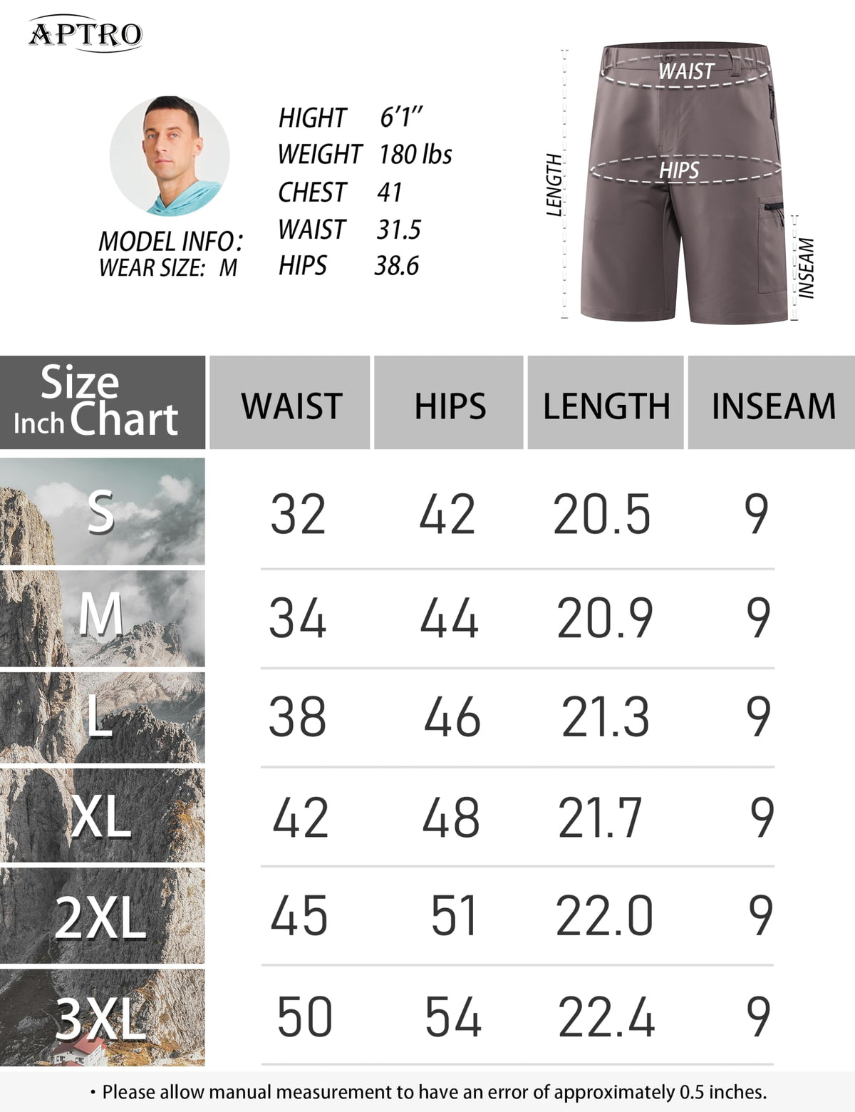 APTRO Mens Cargo Hiking Shorts Outdoor Lightweight Golf Casual Shorts for Men with 5 Zipper Pockets