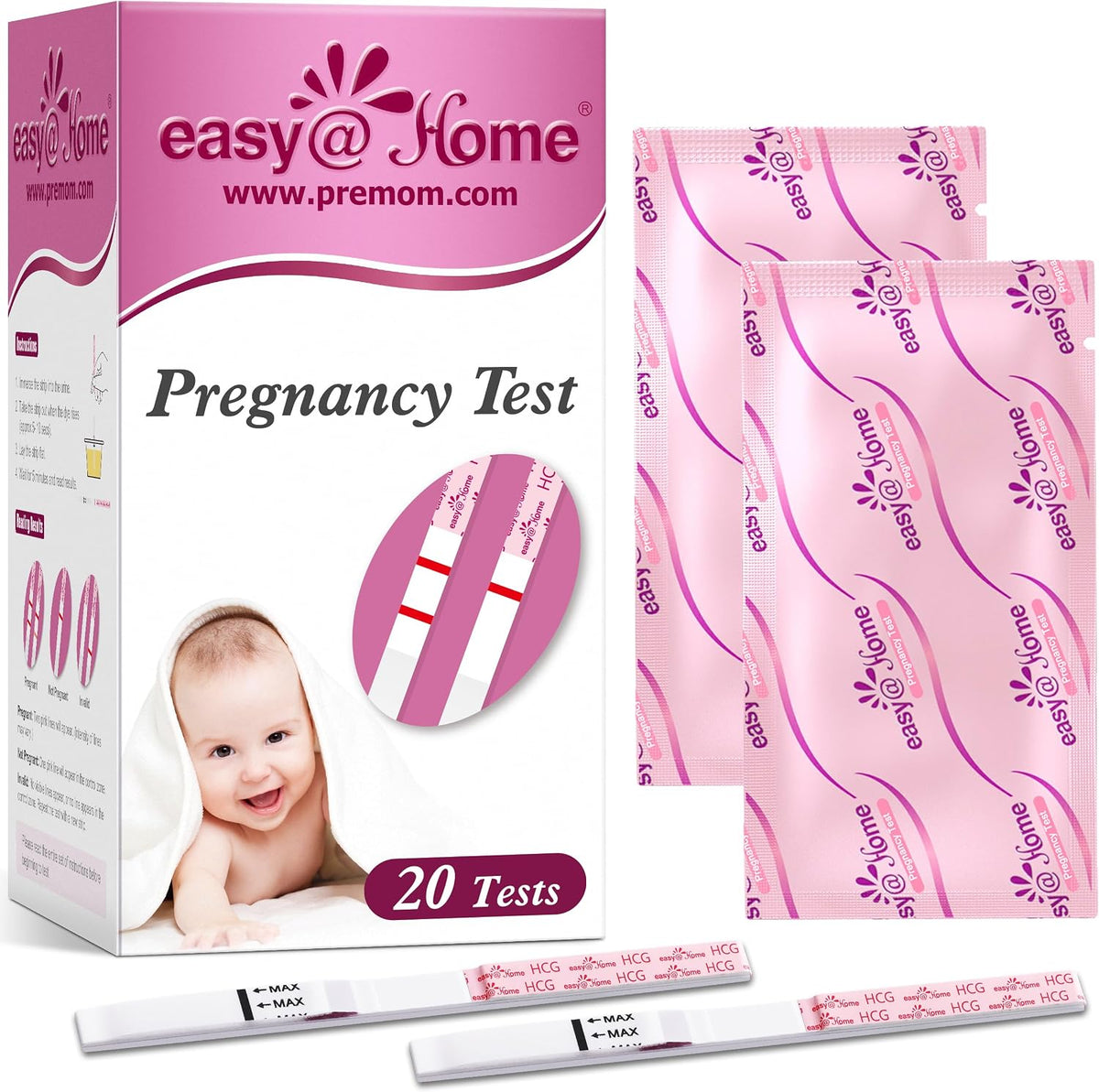 Easy@Home 20 Pregnancy Test Strips for Early Detection, Premom App Support