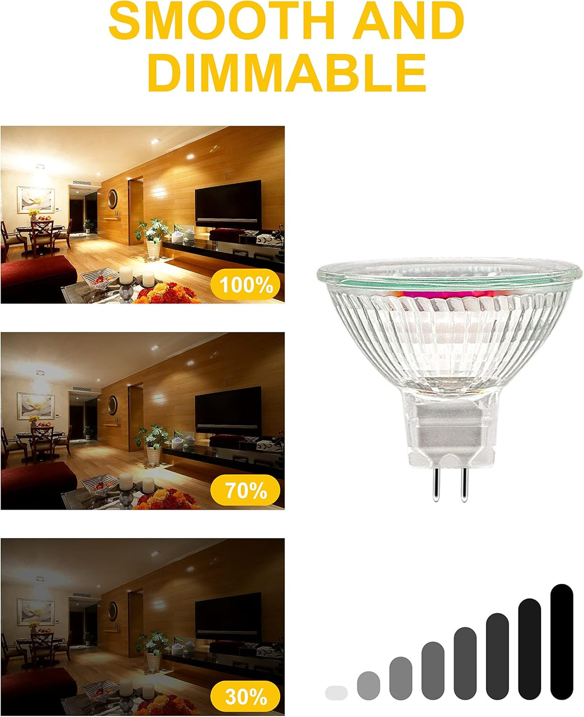 MR16 Halogen Bulbs, （6 Pack） 12V 35W Gu5.3 Halogen Light Bulbs Dimmable Glass Cover for Ceiling Light, 2 Pin Light Bulbs 2700K Warm White