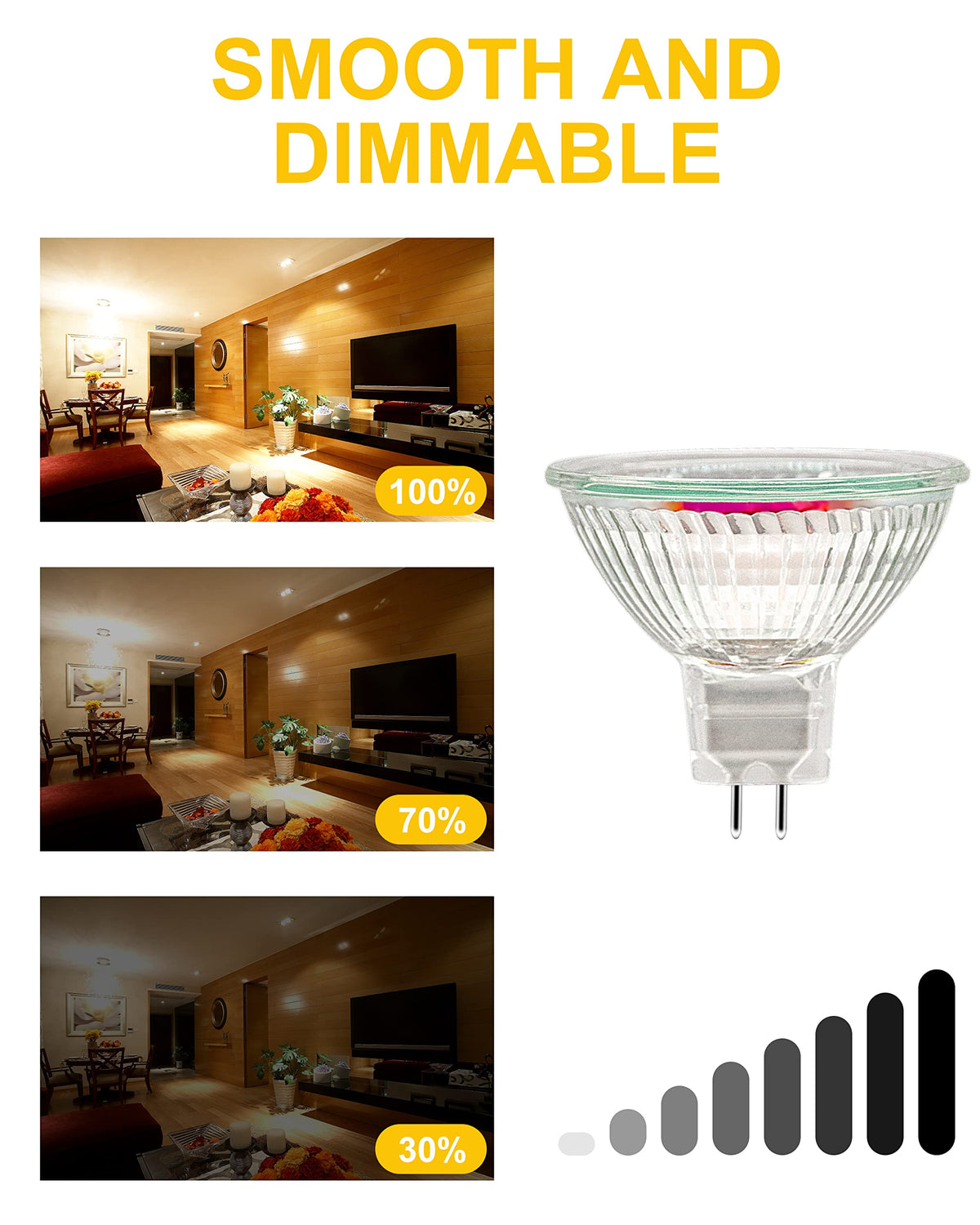 MR16 Halogen Bulbs, （6 Pack） 12V 35W Gu5.3 Halogen Light Bulbs Dimmable Glass Cover for Ceiling Light, 2 Pin Light Bulbs 2700K Warm White