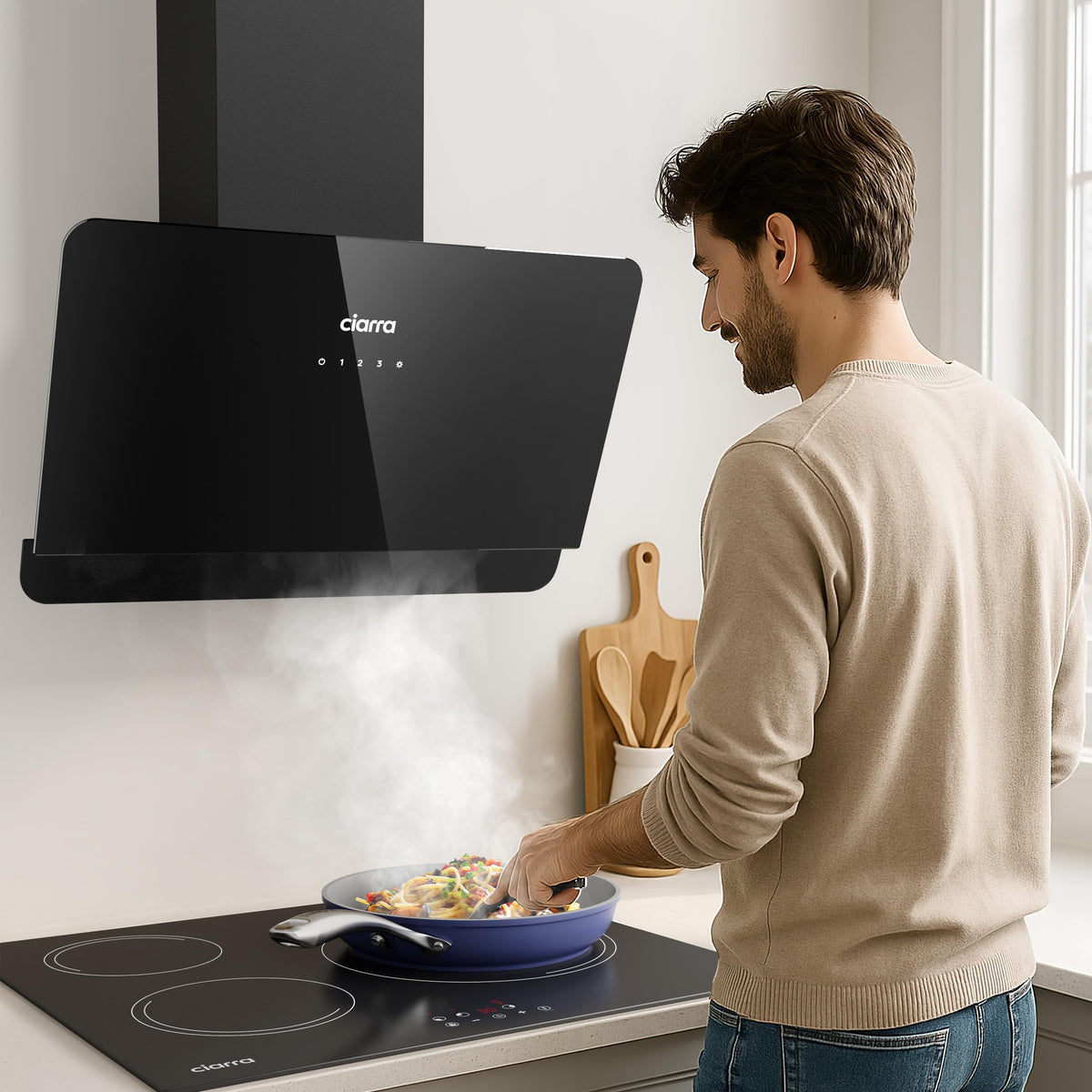 CIARRA 60cm White Angled Cooker Hood, Gesture Control, A+++, CBCW6736A