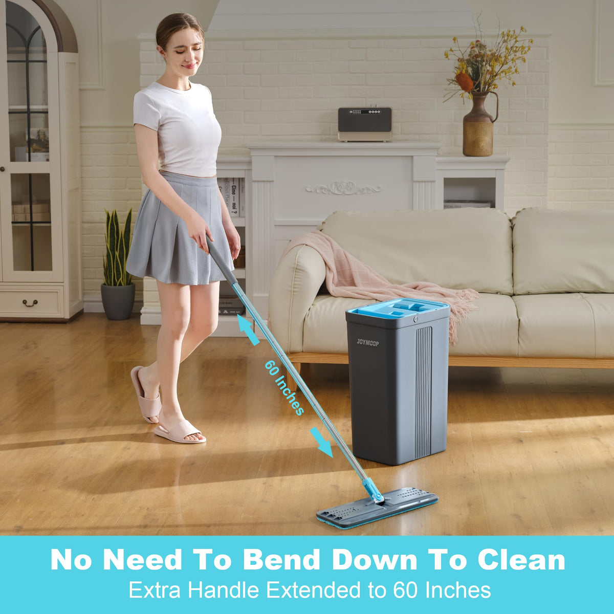 JOYMOOP Mop and Bucket with Wringer Set, Hands Free Flat Floor Mop and Bucket, with 3 Washable Microfiber Pads, Wet and Dry Use, Floor Cleaning System
