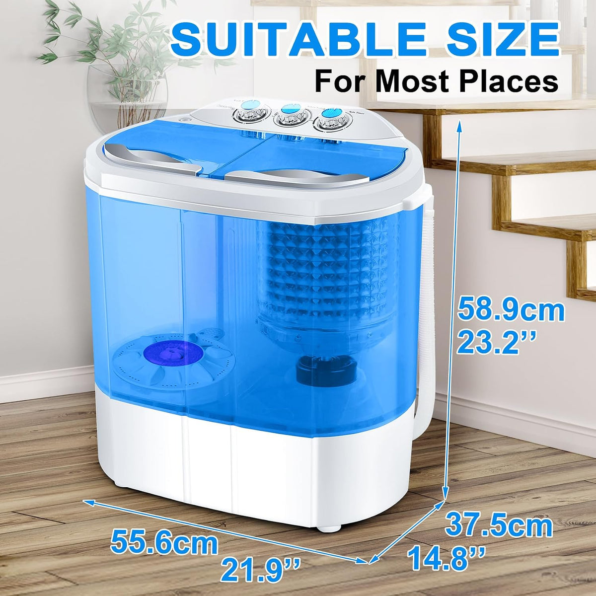 Display4top Electric Mini Portable Compact 3.6KG Capacity Washer Washing Machine Spin Dryer Laundry(Blue)