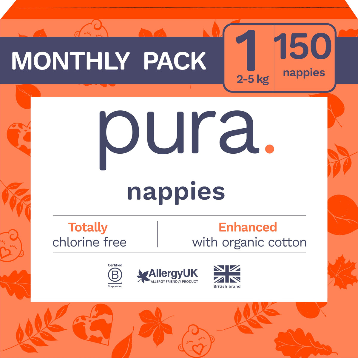 Pura Nappy Size 1 (2–5kg) 25 Count Sensitive Skin