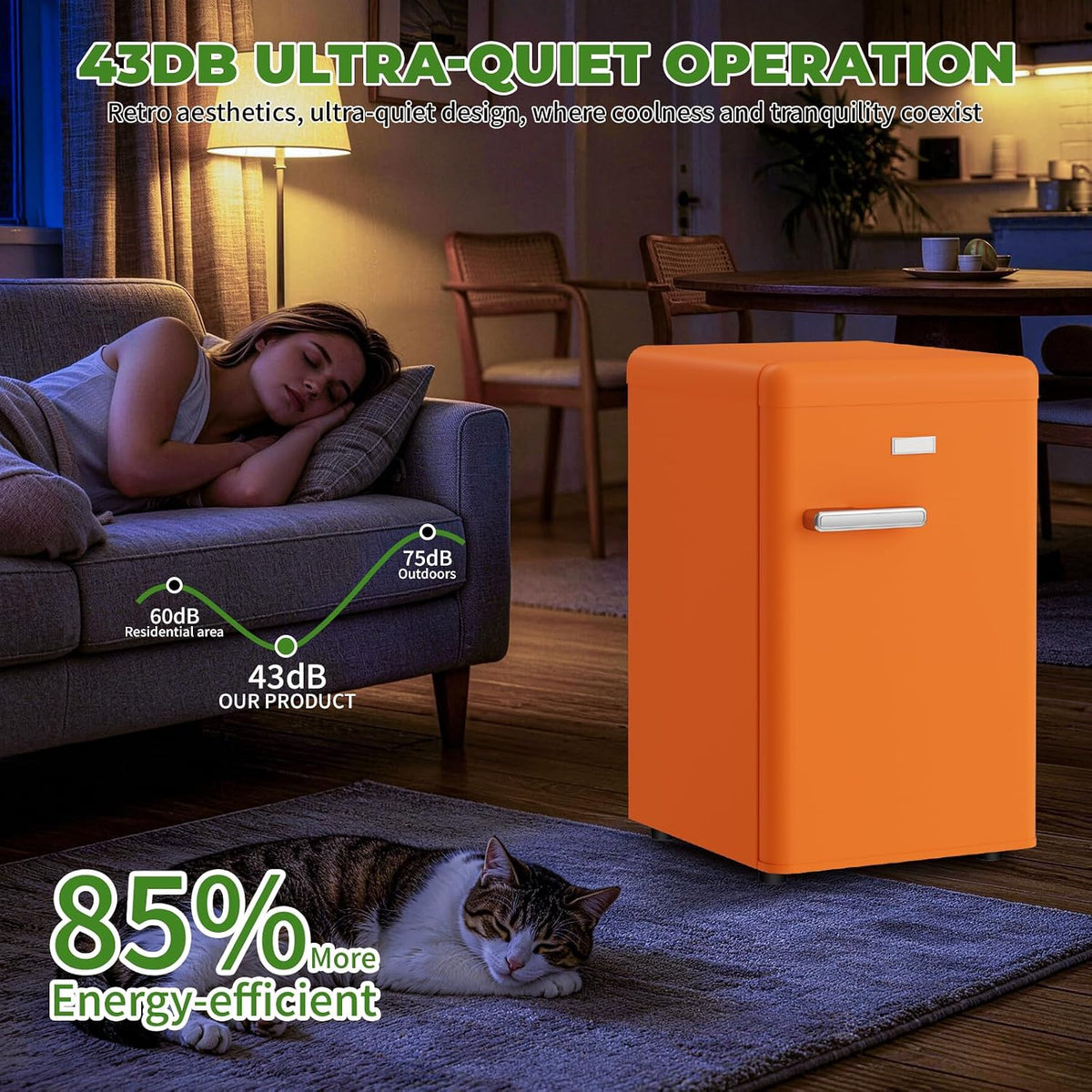 LIKEEM Retro Mini Fridge 72L, 43dB Quiet, Vintage LED Cooler, 7 Temp