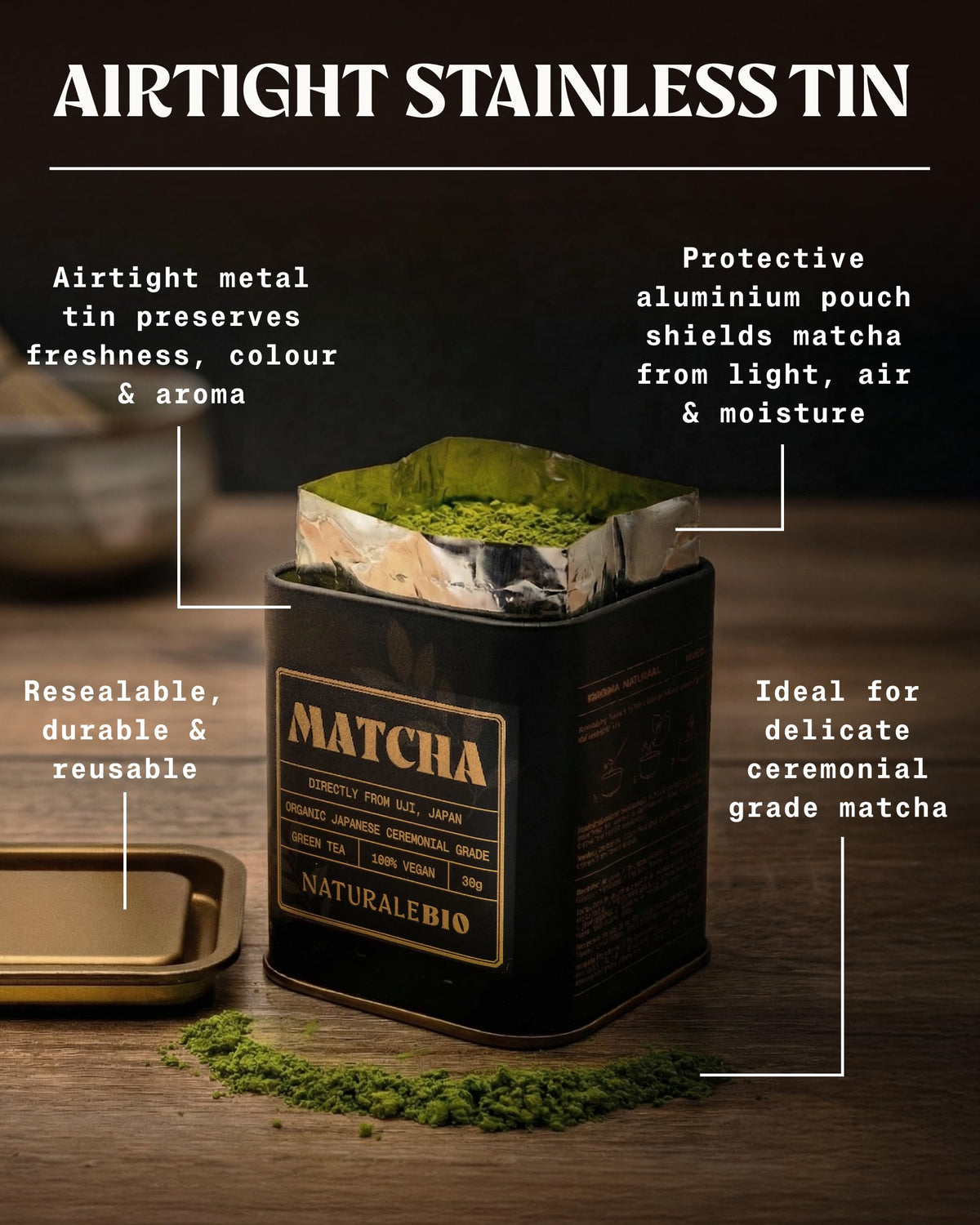NaturaleBio Organic Premium Grade Japanese Matcha Powder L-Theanine