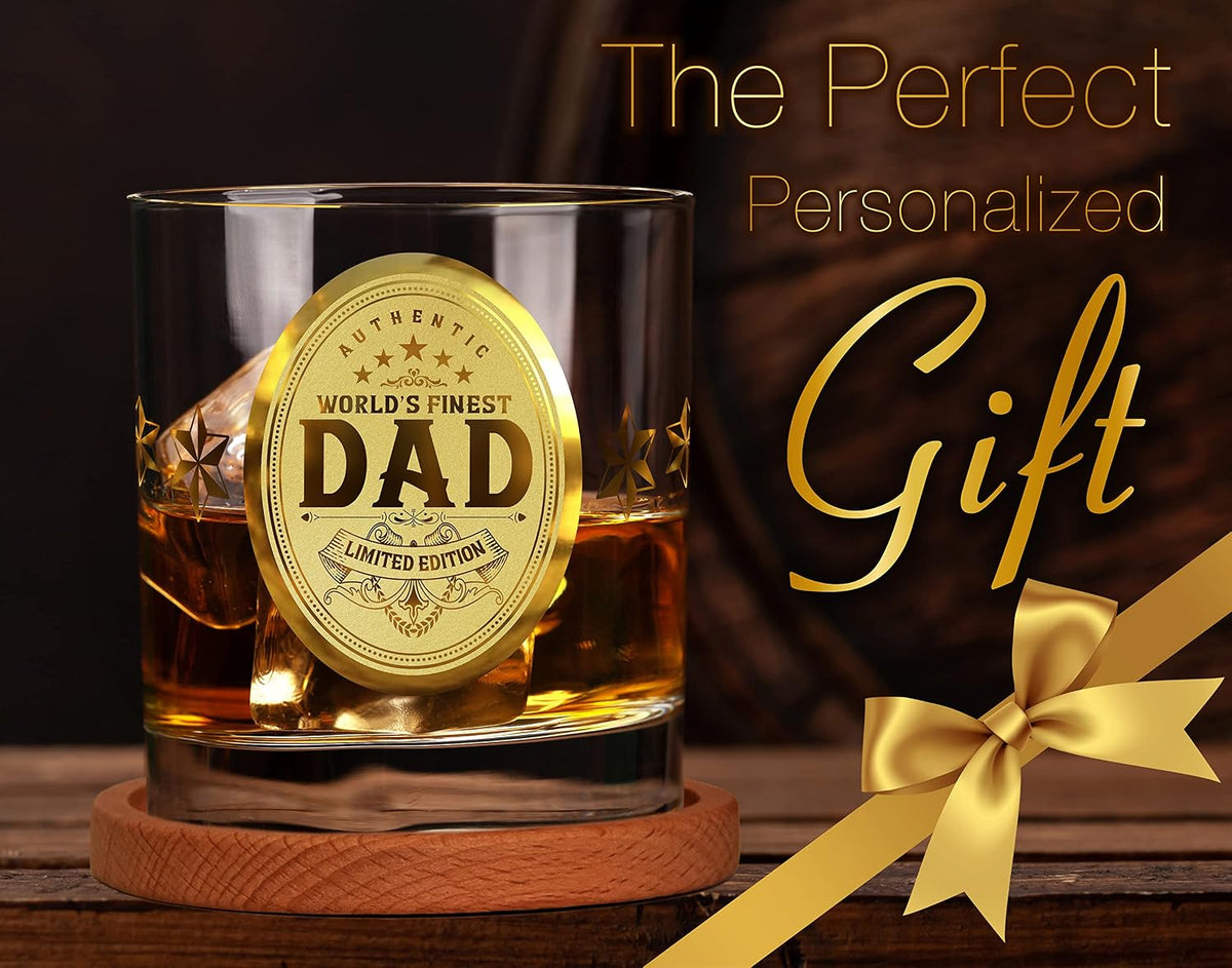 CROWNLY CRYSTAL® Personalised Whiskey Glass for Dad – Gold Birthday Gift from Daughter or Son – Best Dad Ever
