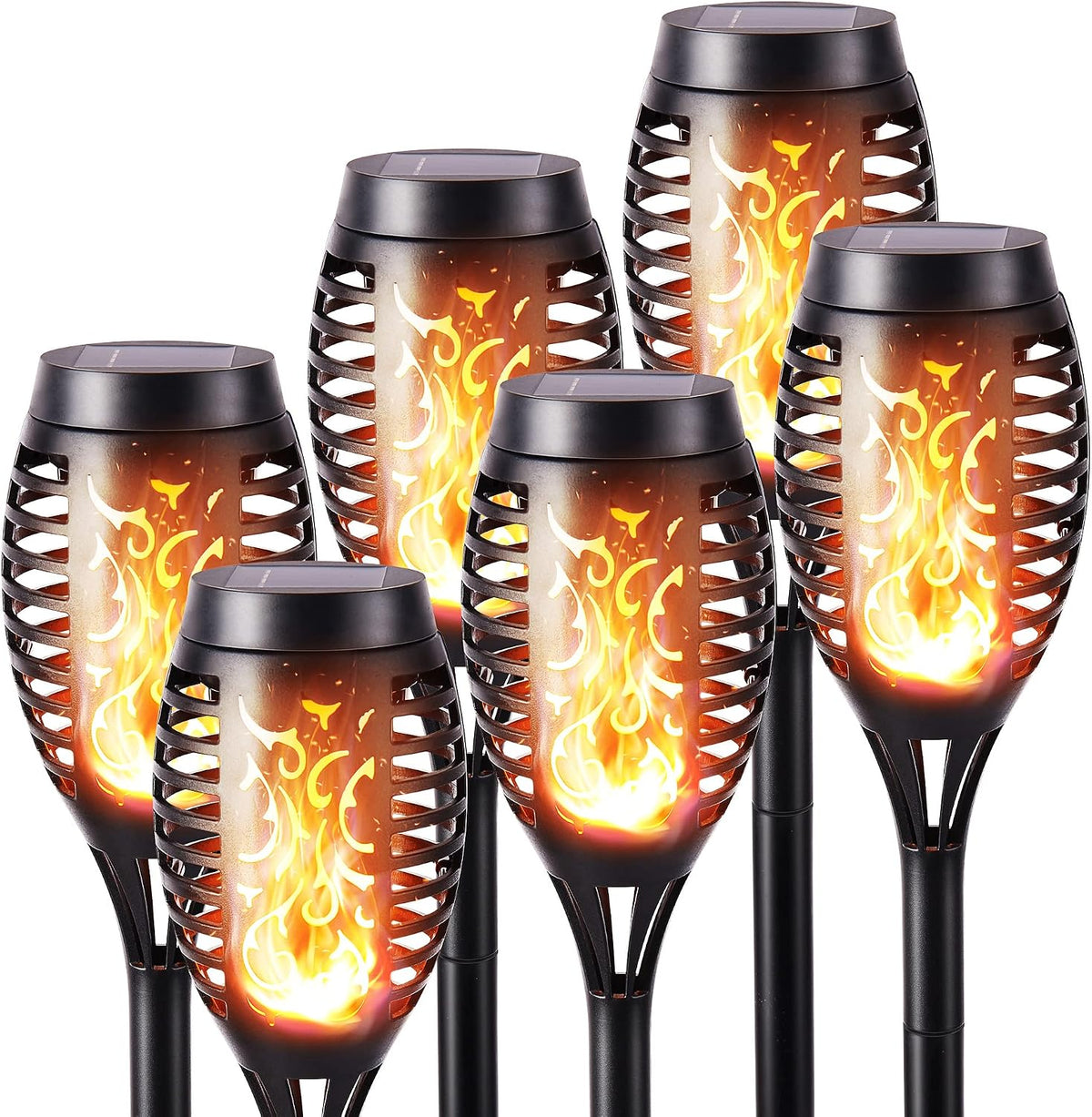 Geemoo 6 Pack Solar Flickering Dancing Flame Lights Waterproof Solar Torch Lights for Outdoor Garden Patio Pathway Yard Driveway Decorative, Warm White
