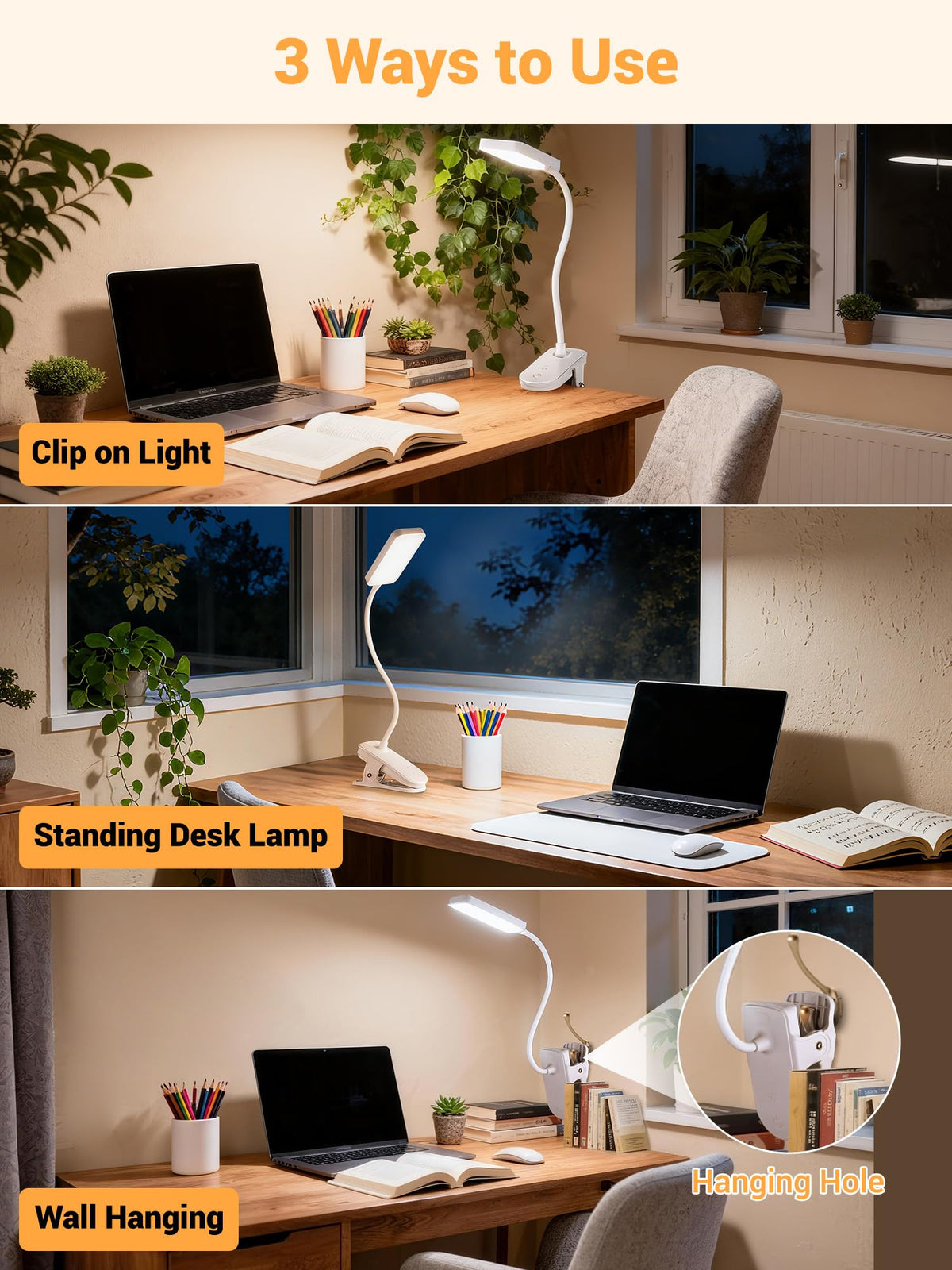 Reading Light,9 Brightness+5 Colors Clip on Light, LED Desk Lamp Table Lamp