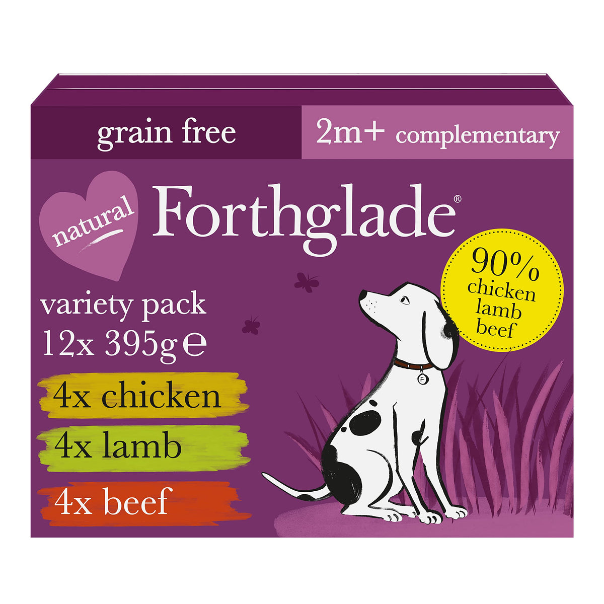 Forthglade Complementary Wet Dog Food (12 x 395g Trays) - Grain Free & Hypoallergenic Dog Food, Just Chicken, Chicken with Liver & Turkey, 90% Protein Stomach Sensitive with Natural Ingredients