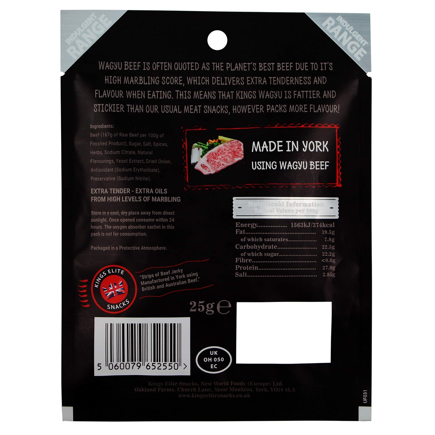 Kings - Wagyu Beef Jerky - Platinum Edition Indulgent Range - High Protein Meat Snack - Box of 12 x 25 g Packs