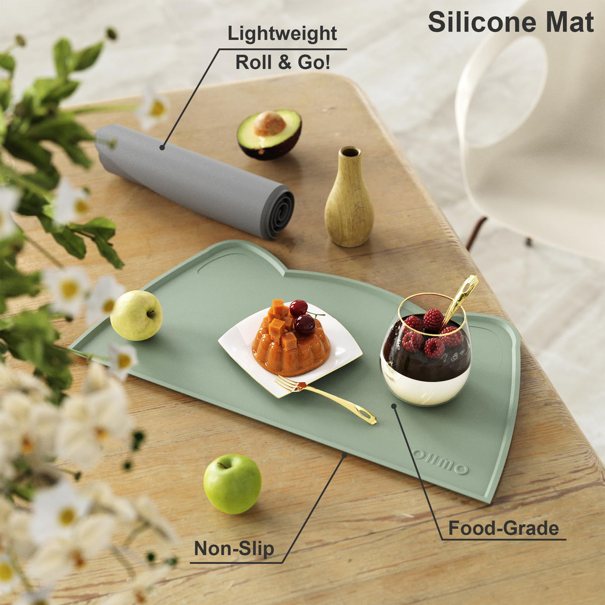 OHMO Silicone Cat Food Mat for Food&Water Bowls, 46x25cm, Camo Green