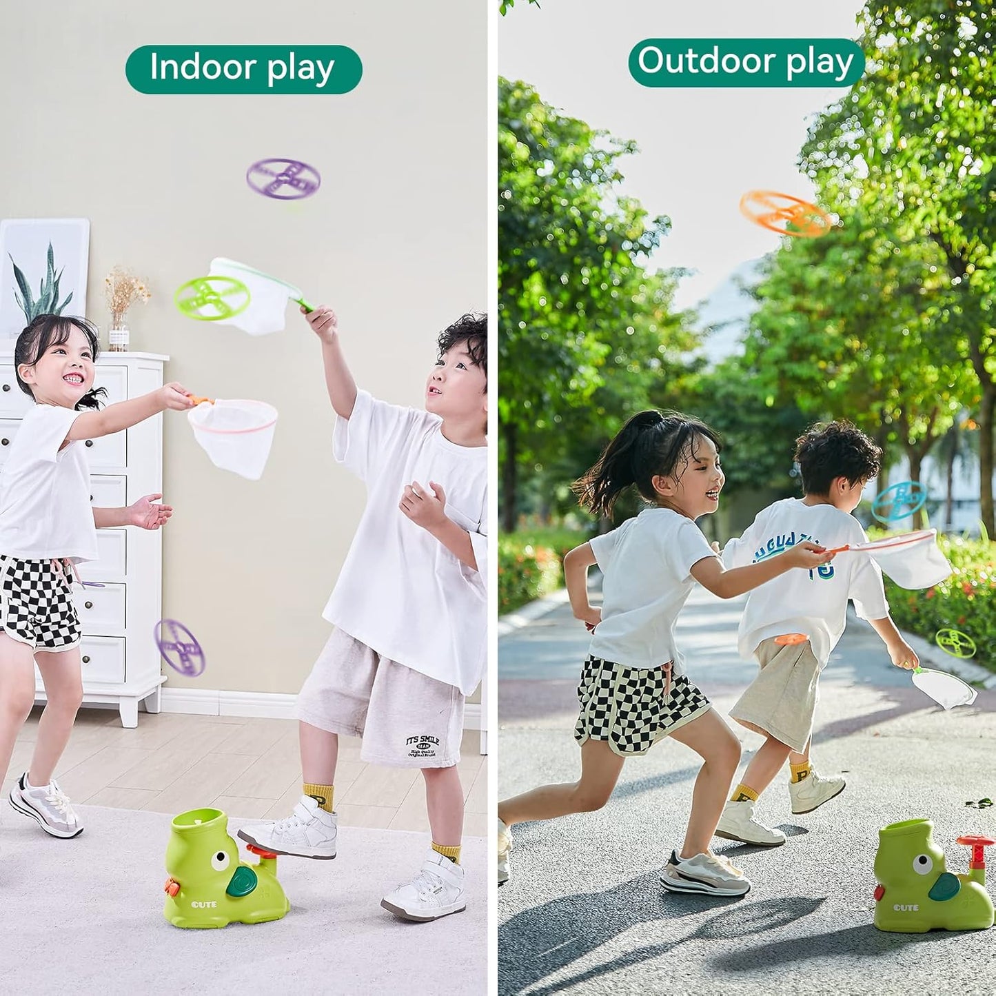 Kids Outdoor Toys, Autism Sensory Equipment, Garden Toddler Toys for 3 Years Old Boys and Girls, Flying Disc Launcher Toy with 24 Saucers, Outdoor Games for Kids 4-8, 8-12