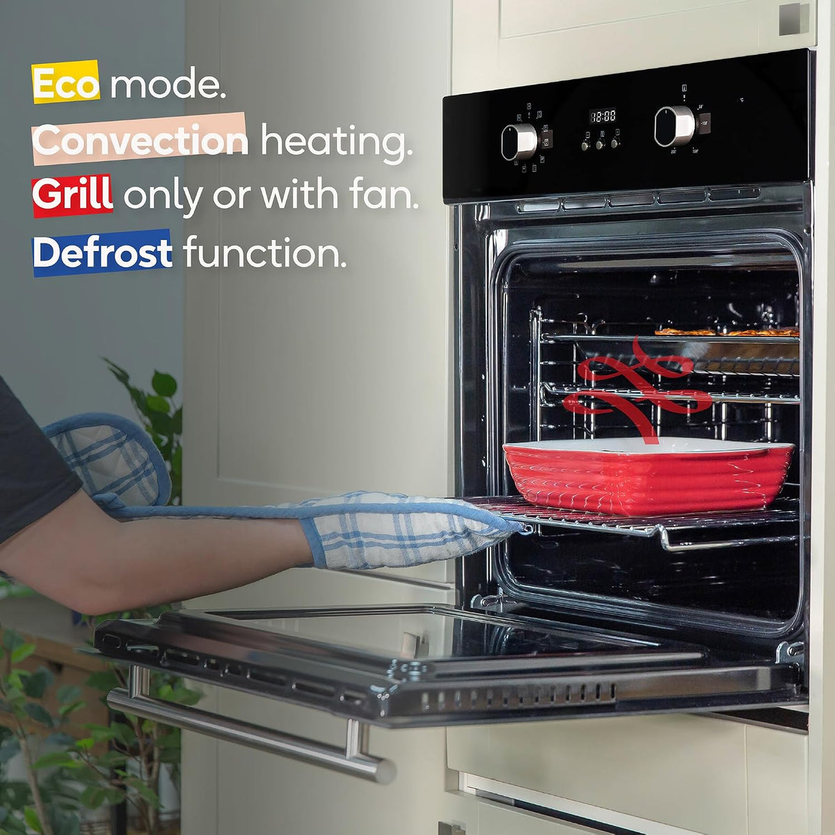 Russell Hobbs Built-in Multifunctional Electric Fan-Assisted Oven 70L in Black with 10 Functions, Double-Glazed Door, A Energy Rating, Grill Function, LED Clock & Timer, Easy-Clean Interior, RHEO7011B