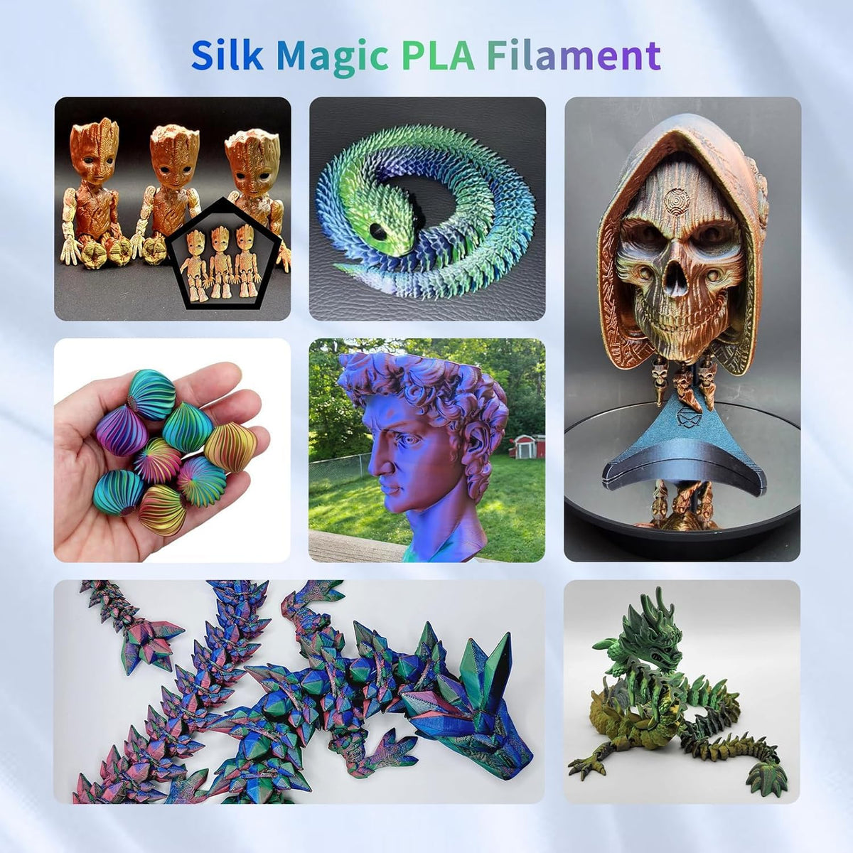 YOUSU 3D Printer Filament Bundle,Glow in The Dark Filament Multicolor,PLA Filament 1.75 mm,Green, Blue,Purple and Rainbow Accuracy +/- 0.03 mm,250g X 4 Pack