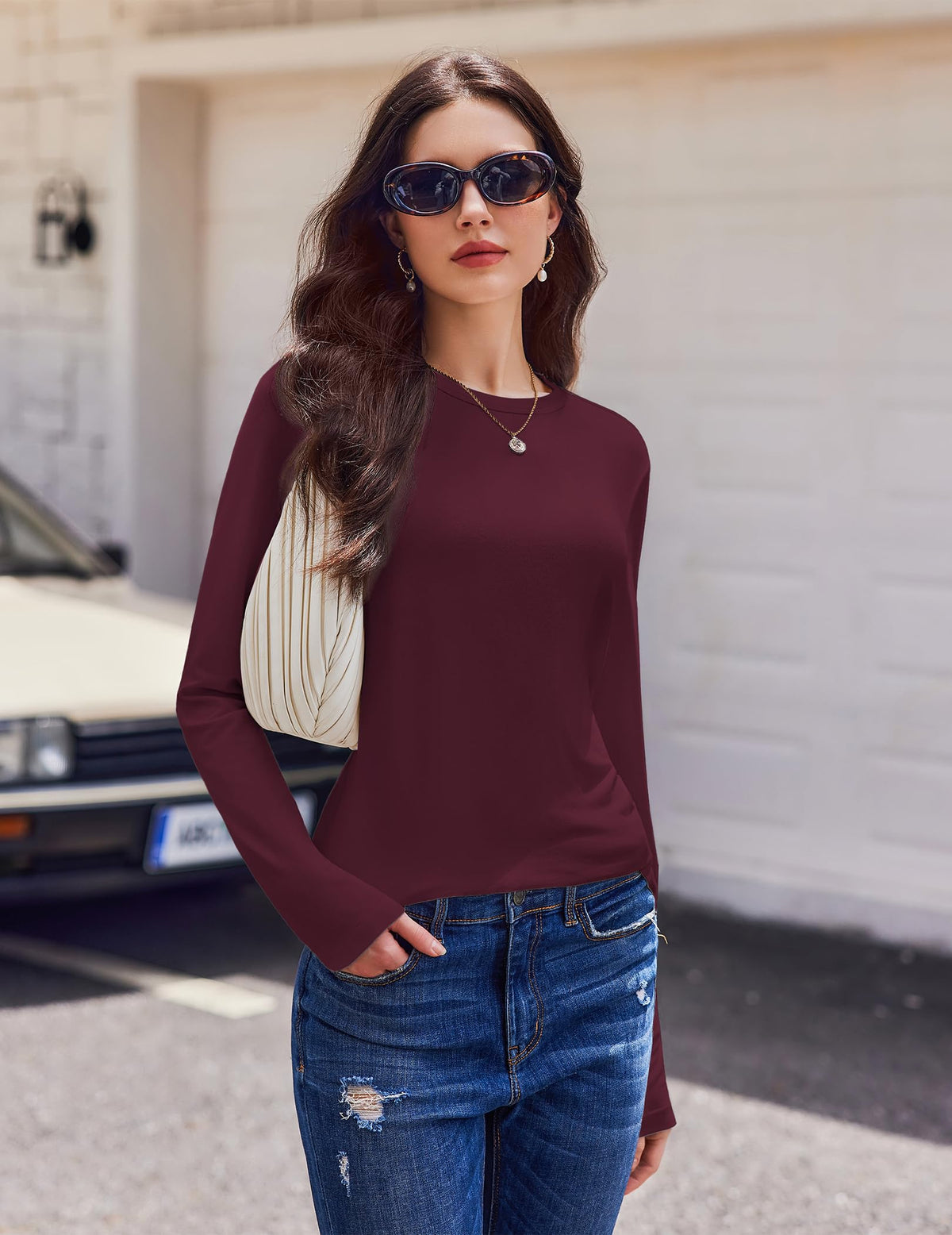 Ekouaer 1/3 Pack Womens Tops Long Sleeve T Shirts Soft Basic Tunic Top